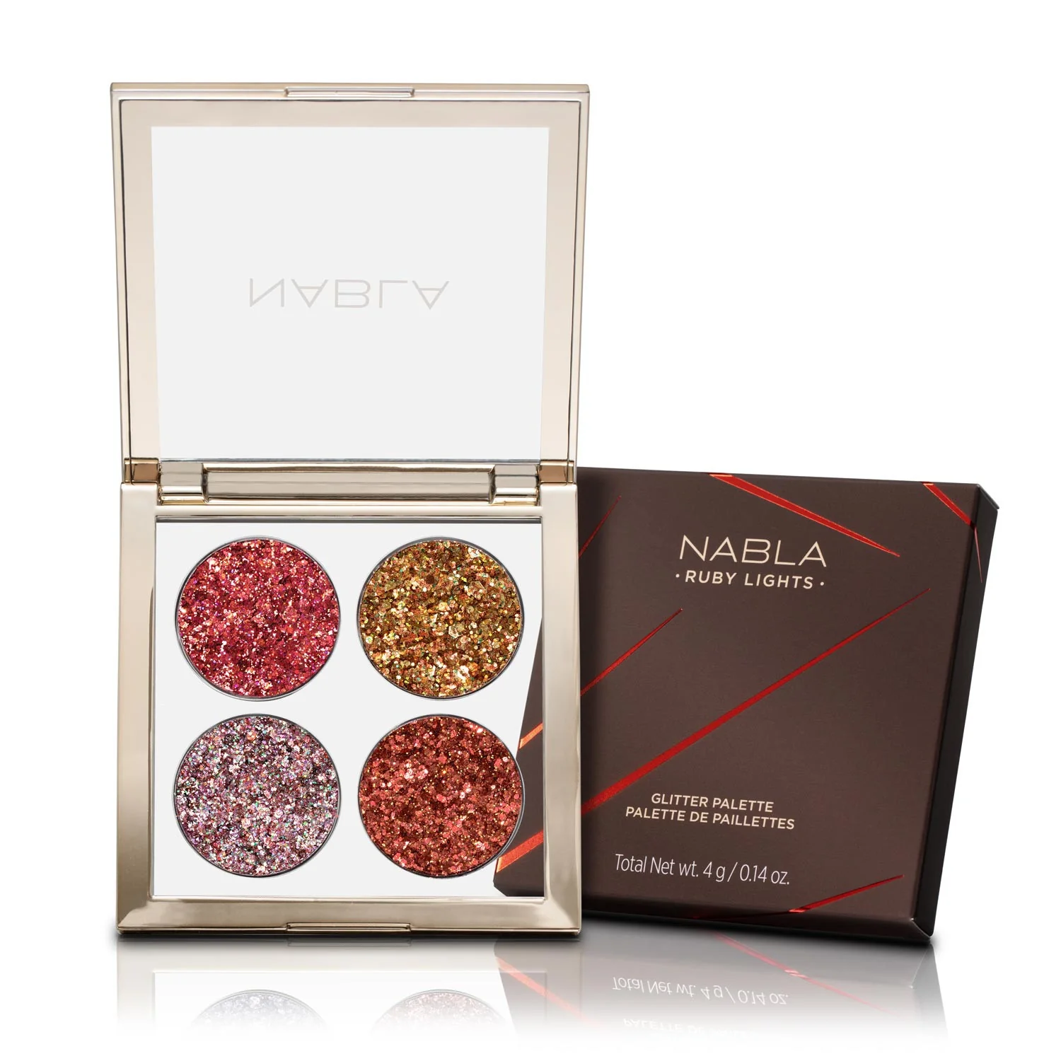 Paleta de purpurina Ruby Lights - Paleta para rostro, paleta para ojos