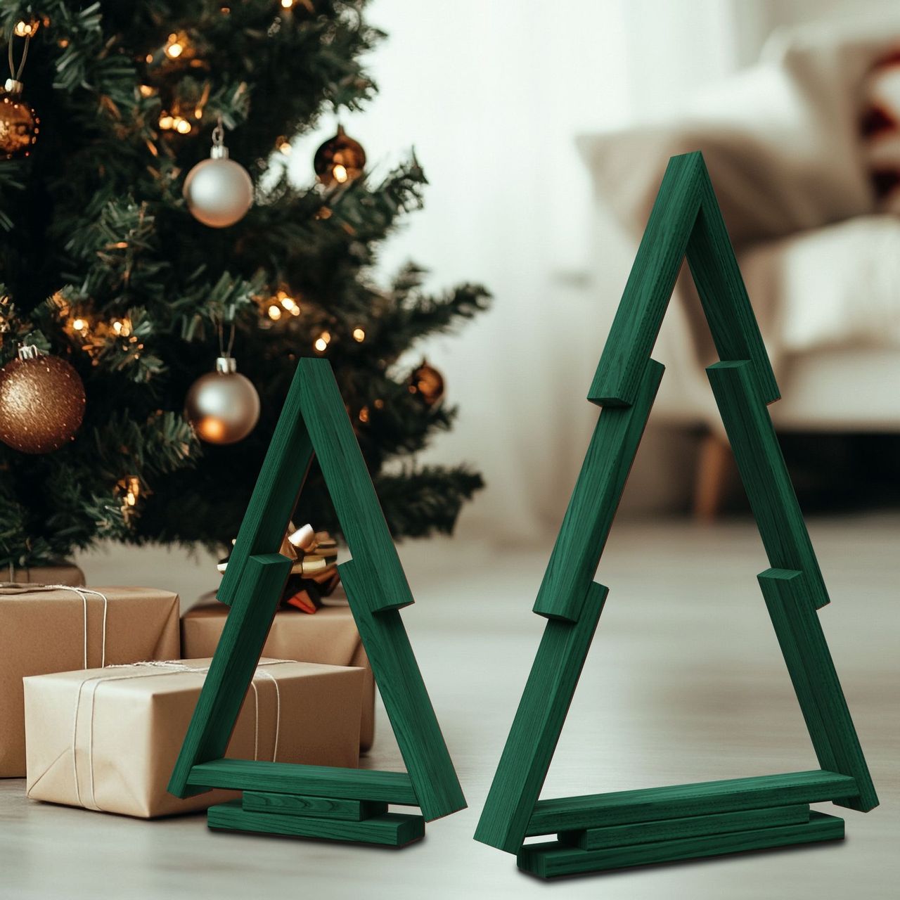 Pemicont Floranica Tannenbaum 2er-Set aus Kiefernholz Holztannenbäume - Grün