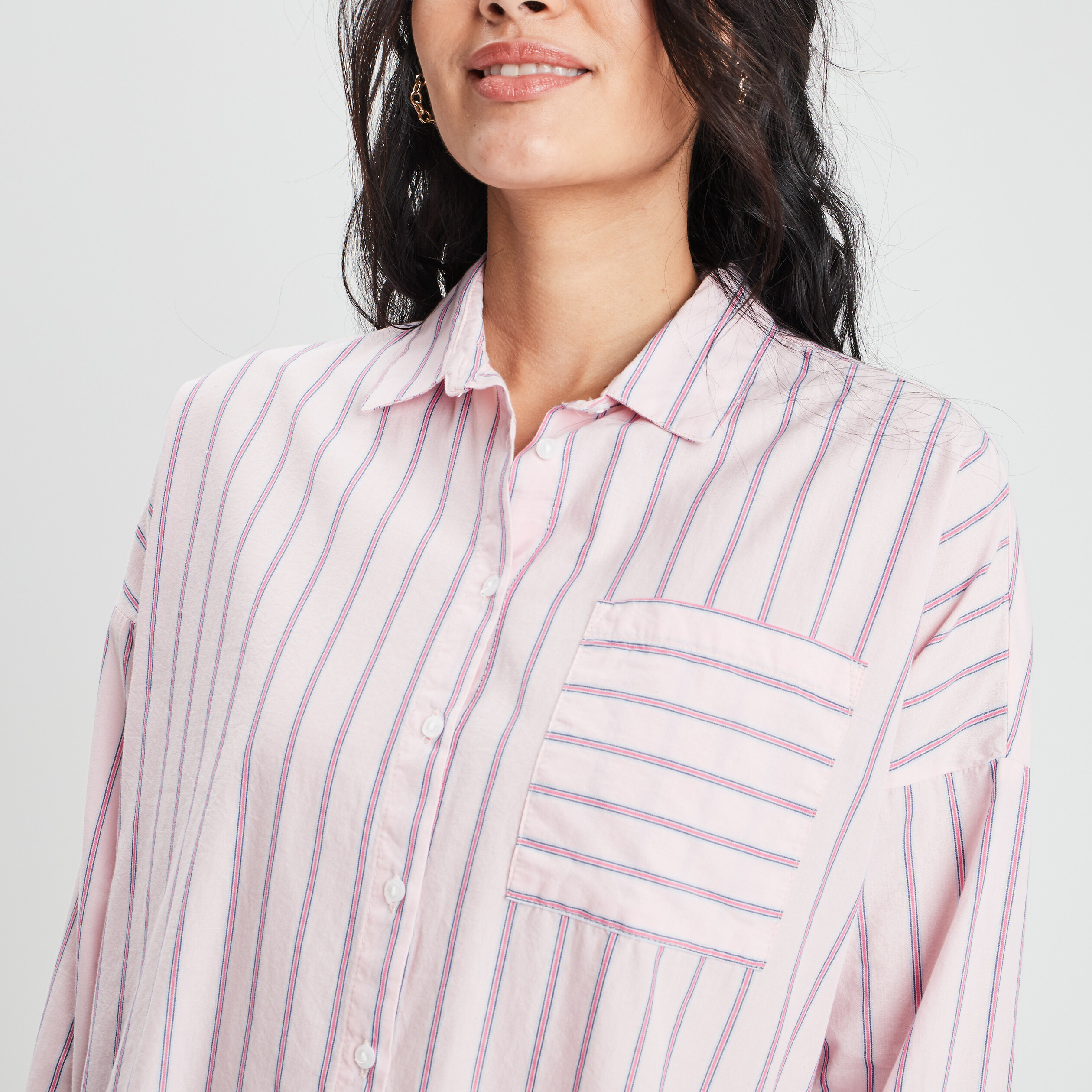 Chemise manches longues poche plaquée rose pastel femme | La Halle