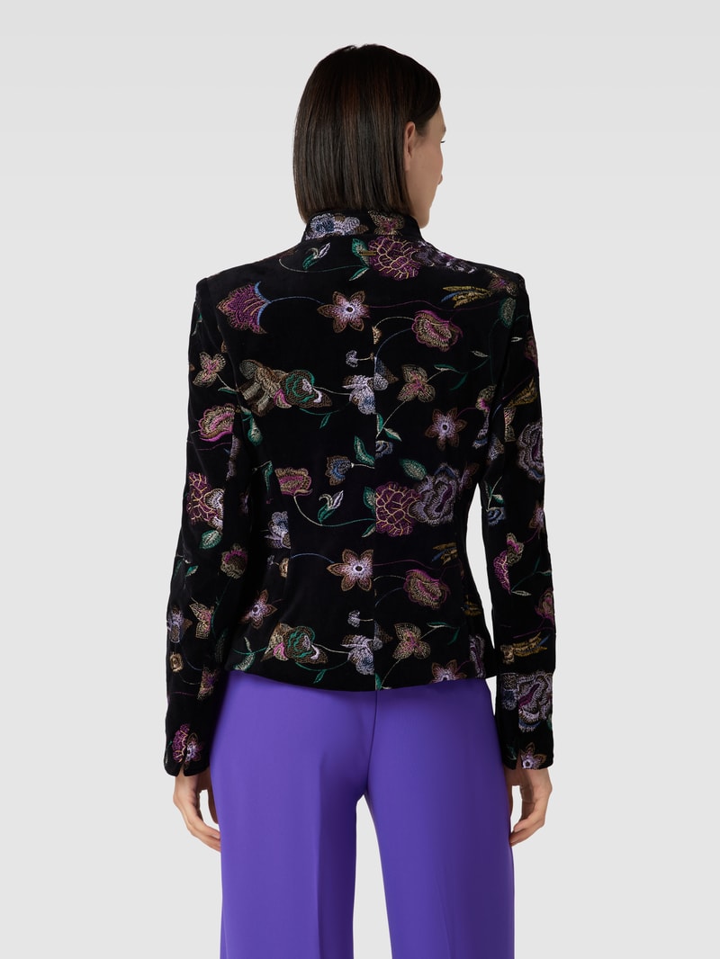 Blazer mit Stehkragen und floralem Stitching in schwarz
