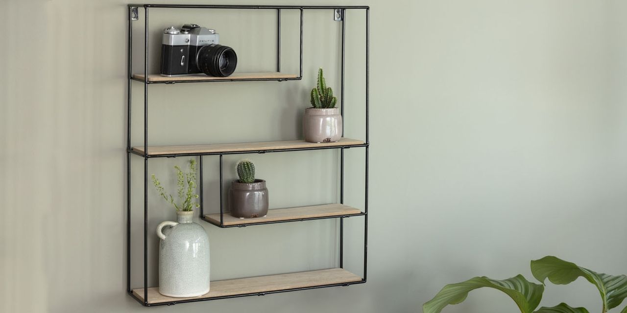 Lifa Living Wandregal Bilbao aus Holz und Metall, 55 x 45 x 11 cm