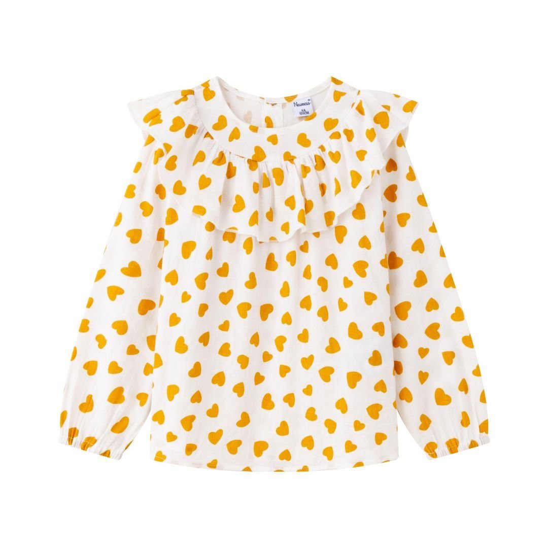 suebidou Klassische Bluse Bluse mit Herzmuster und Rüschen Oberteil für Mädchen Shirt langarm