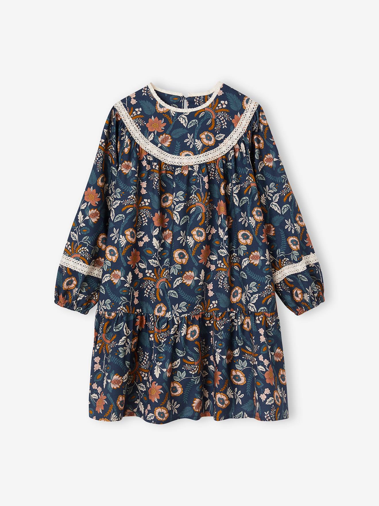 Vertbaudet Mädchen Blumenkleid - nachtblau