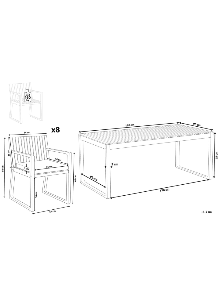 Beliani 9-tlg Gartentisch Set SASSARI in Heller Holzfarbton/Blau günstig kaufen onesize