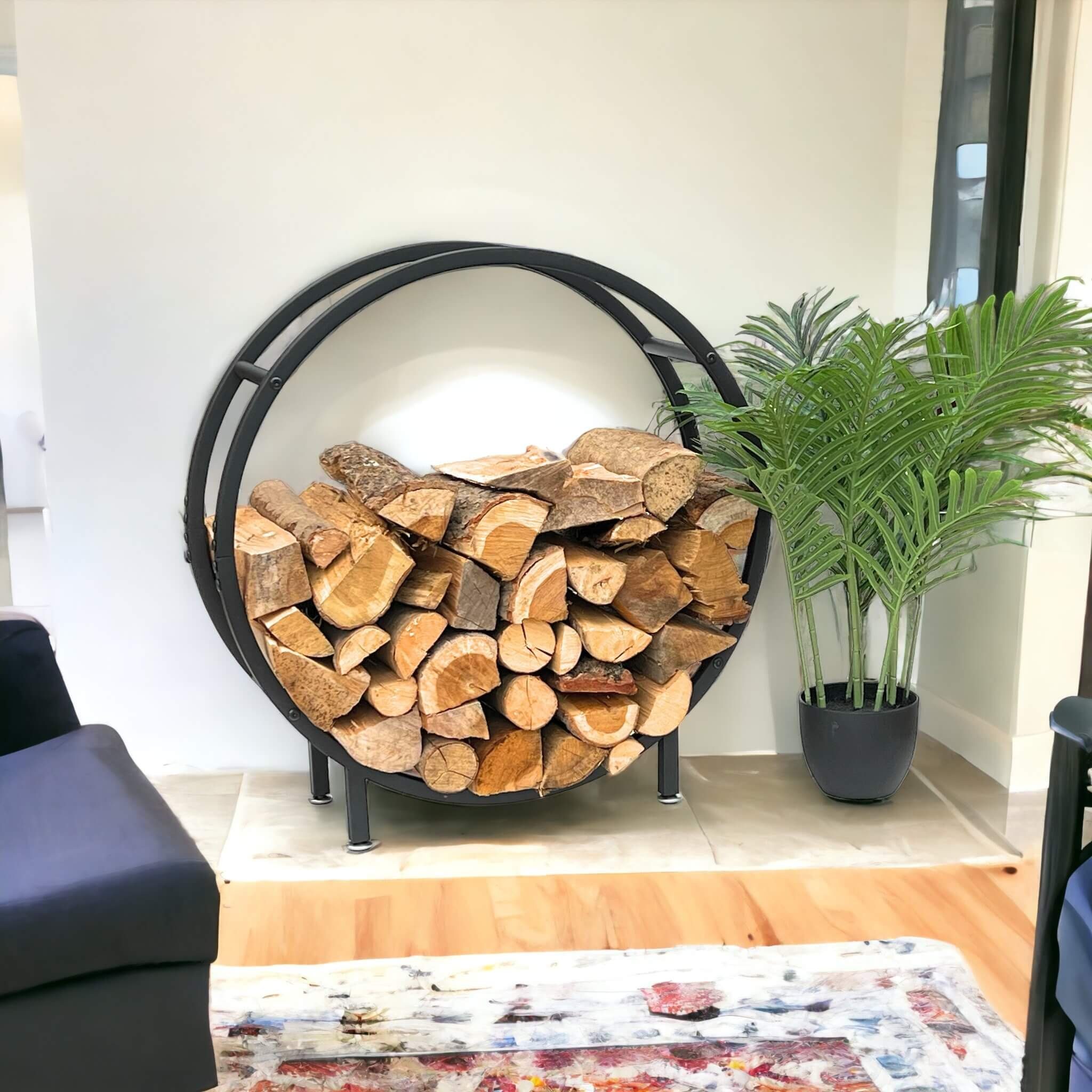 DanDiBo Kaminholzregal Kaminholzregal Metall Schwarz Rund 60 cm Kaminholzständer Kaminholz, Freistehendes Kaminholzregal