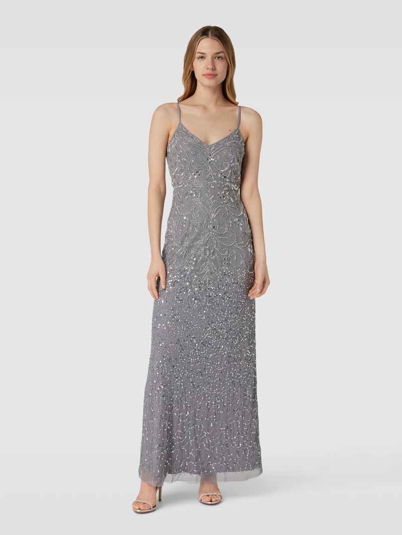 Abendkleid mit Paillettenbesatz Modell in silber