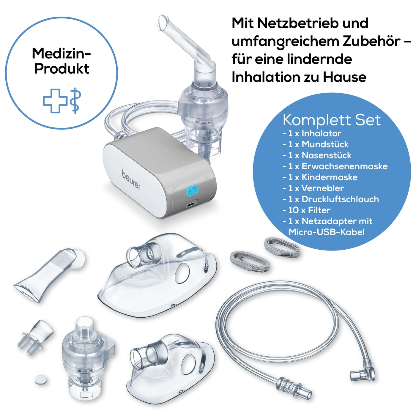 Beurer Inhalator IH 58-Inhaliergerät mit Kompressor-Drucklufttechnologie - kompakt & ideal auf Reisen
