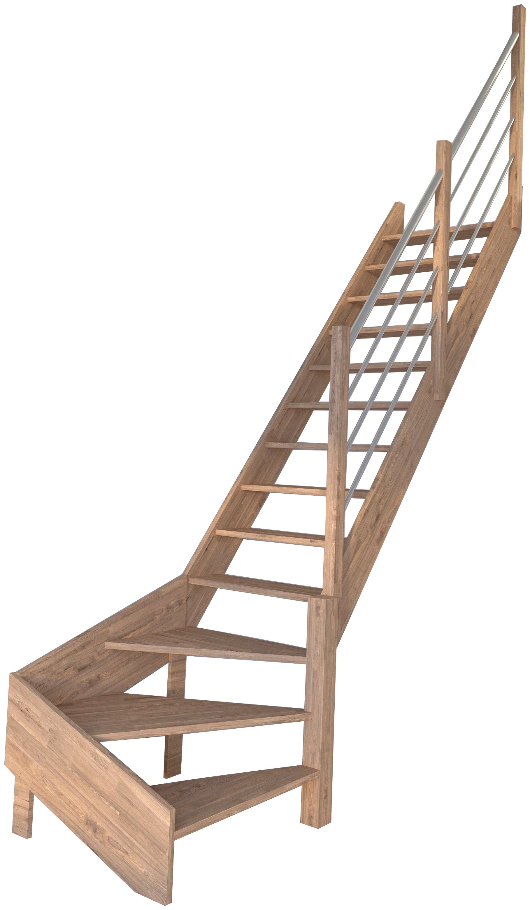 Starwood Raumspartreppe Massivholz Rhodos, Holz-Edelstahl, für Geschosshöhen bis 300 cm, Stufen offen, gewendelt Rechts, Durchgehende Wangenteile