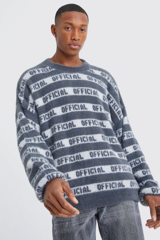 Flauschiger Oversize Pullover mit Official-Streifen