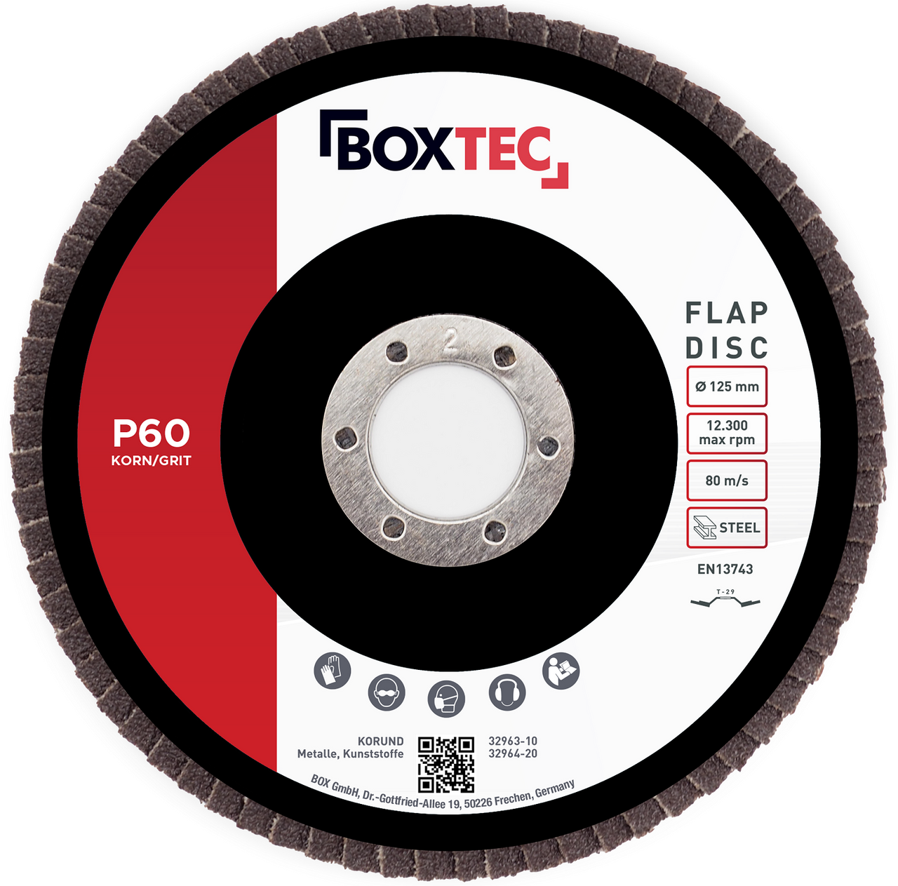 BOXTEC Fächerscheiben BRAUN 125mm Lamellenscheiben Schleifscheiben für Metall & Holz 20er Pack P60