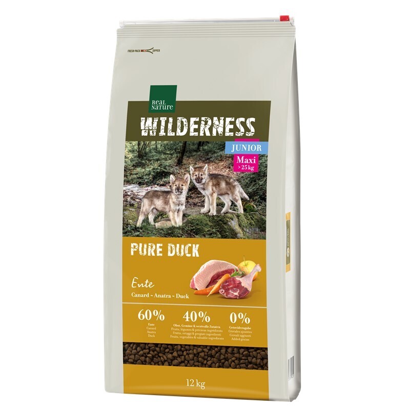 REAL NATURE Hundetrockenfutter REAL NATURE WILDERNESS Maxi Junior Pure Duck 12 kg
