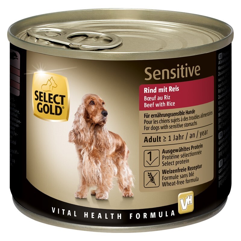 SELECT GOLD Hundenassfutter SELECT GOLD Sensitive Adult 6x200g Rind mit Reis