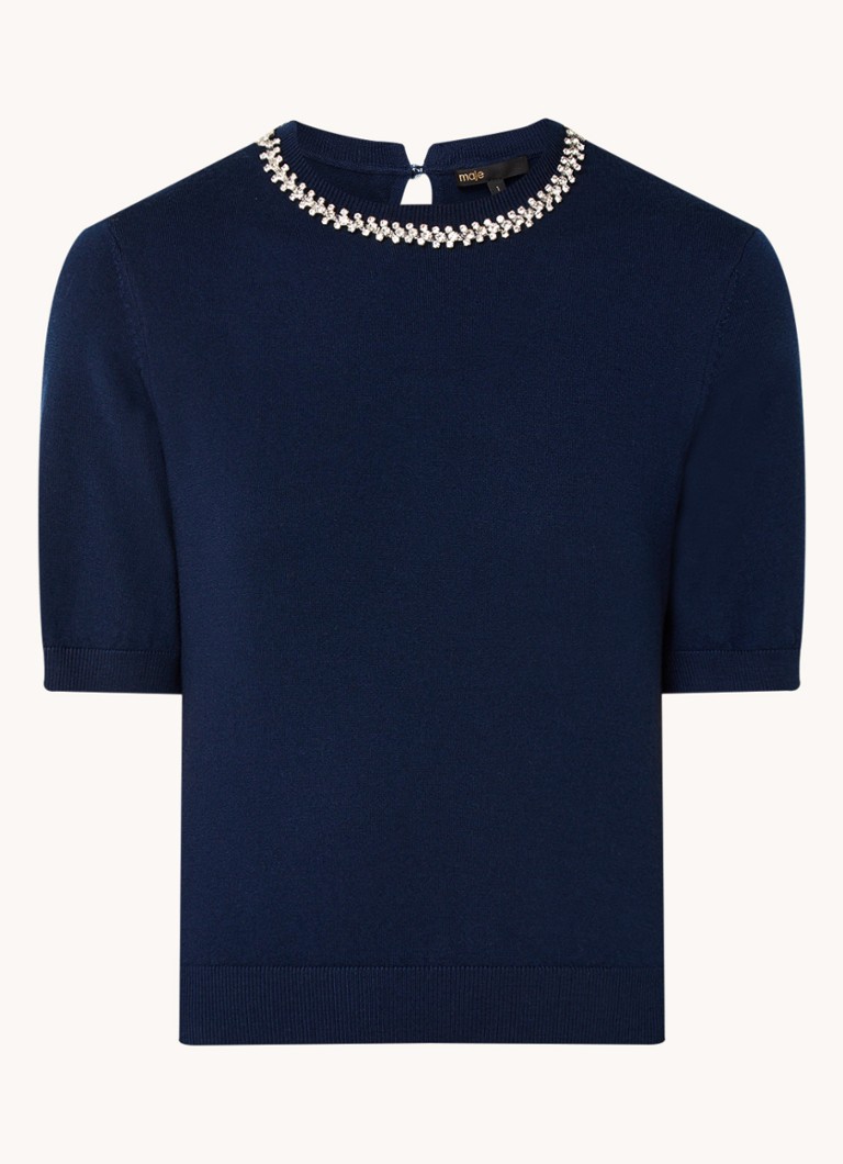 Maje Fine-knit top in wool blend with rhinestones