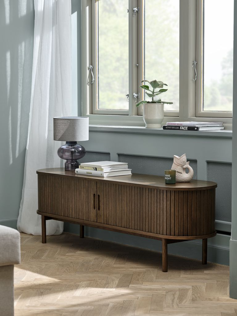 LYNGVIG TV cabinet LYNGVIG 160cm 2 side doors with roller shutters, dark oak