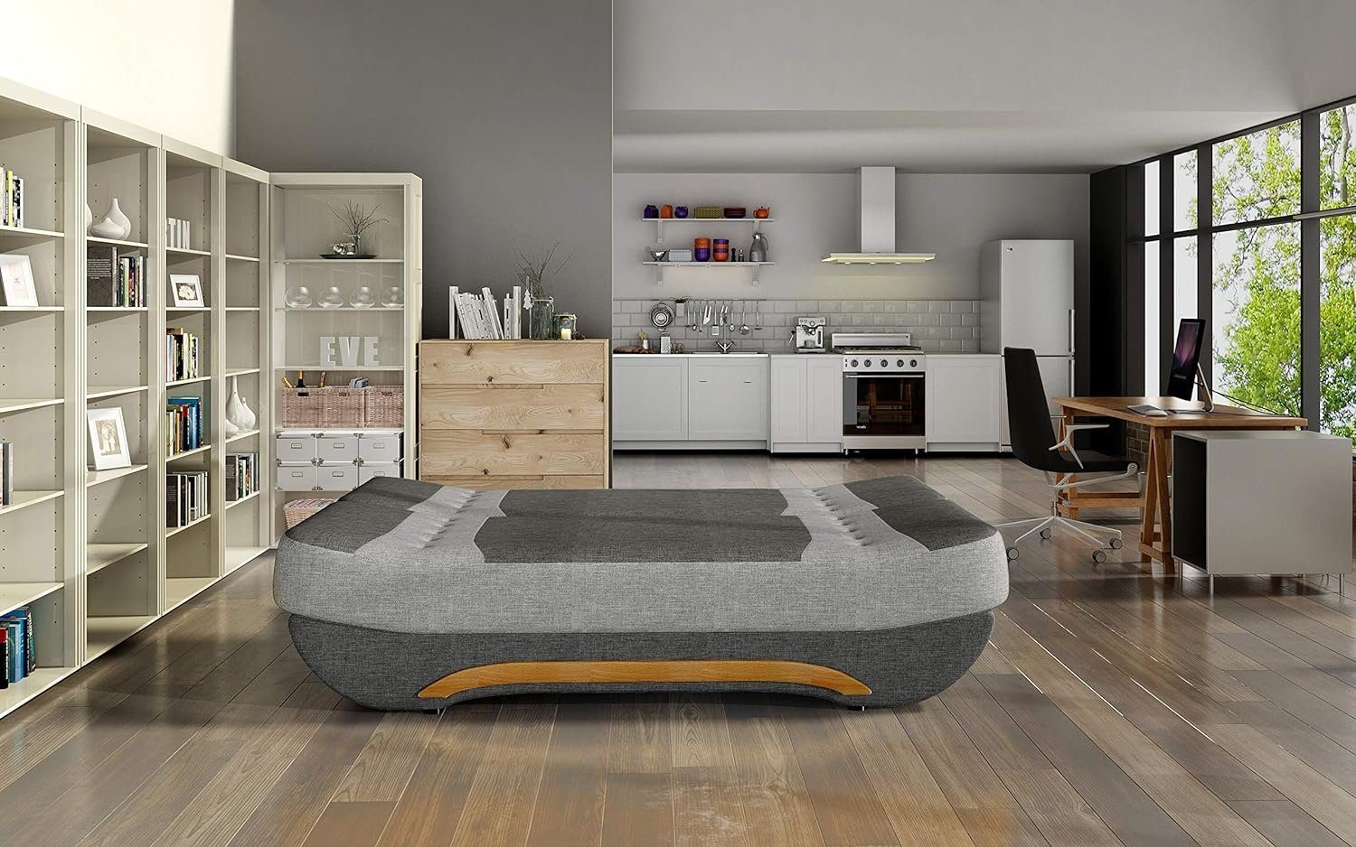 MOEBLO Schlafsofa Feba, Couch für Wohnzimmer, Schlafsofa Federkern Sofagarnitur Polstersofa Wohnlandschaft, mit Schlaffunktion und Bettkasten