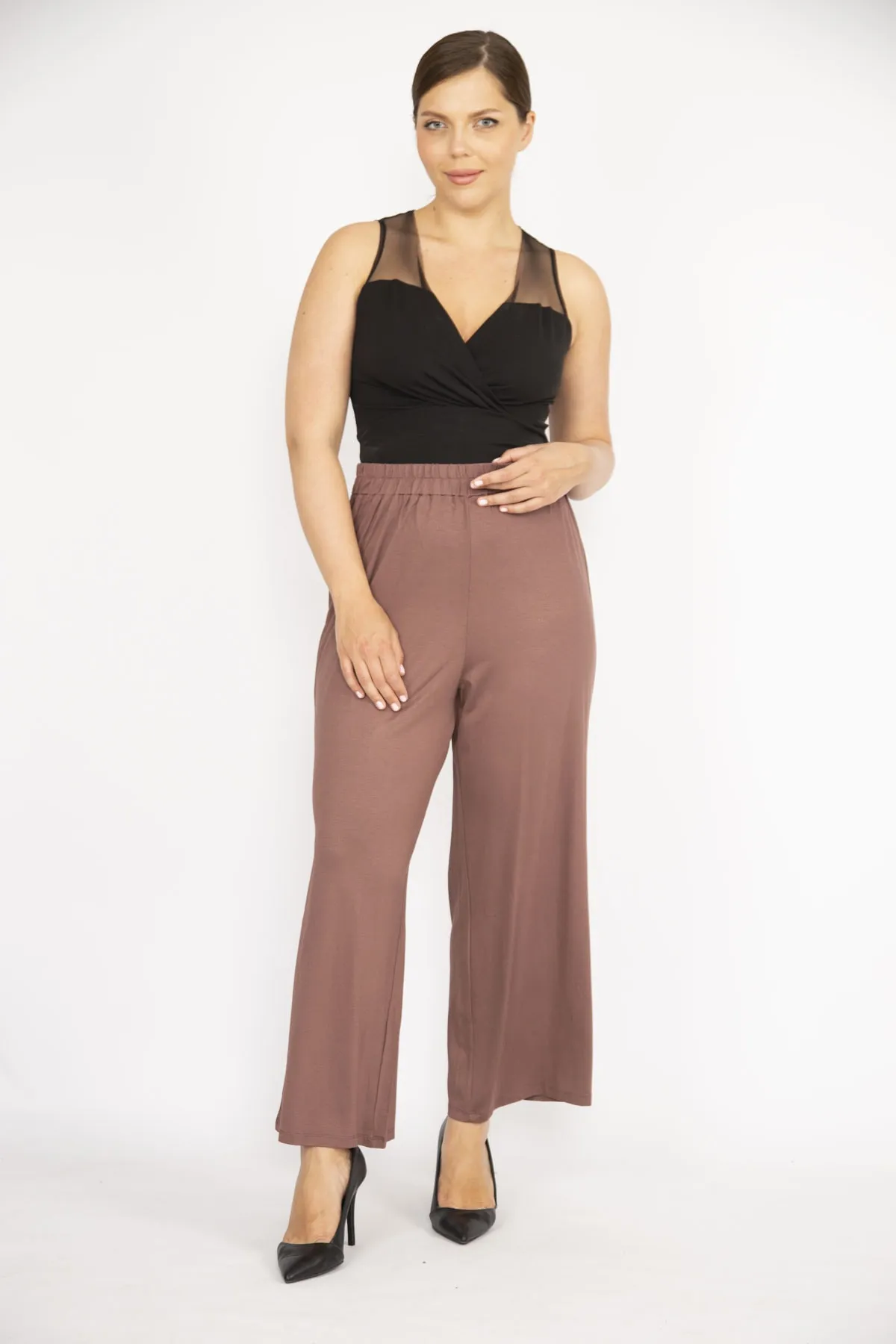 Şans  Damen-Trainingshose in Milchkaffee, große Größe, hohe Taille, 65n36499