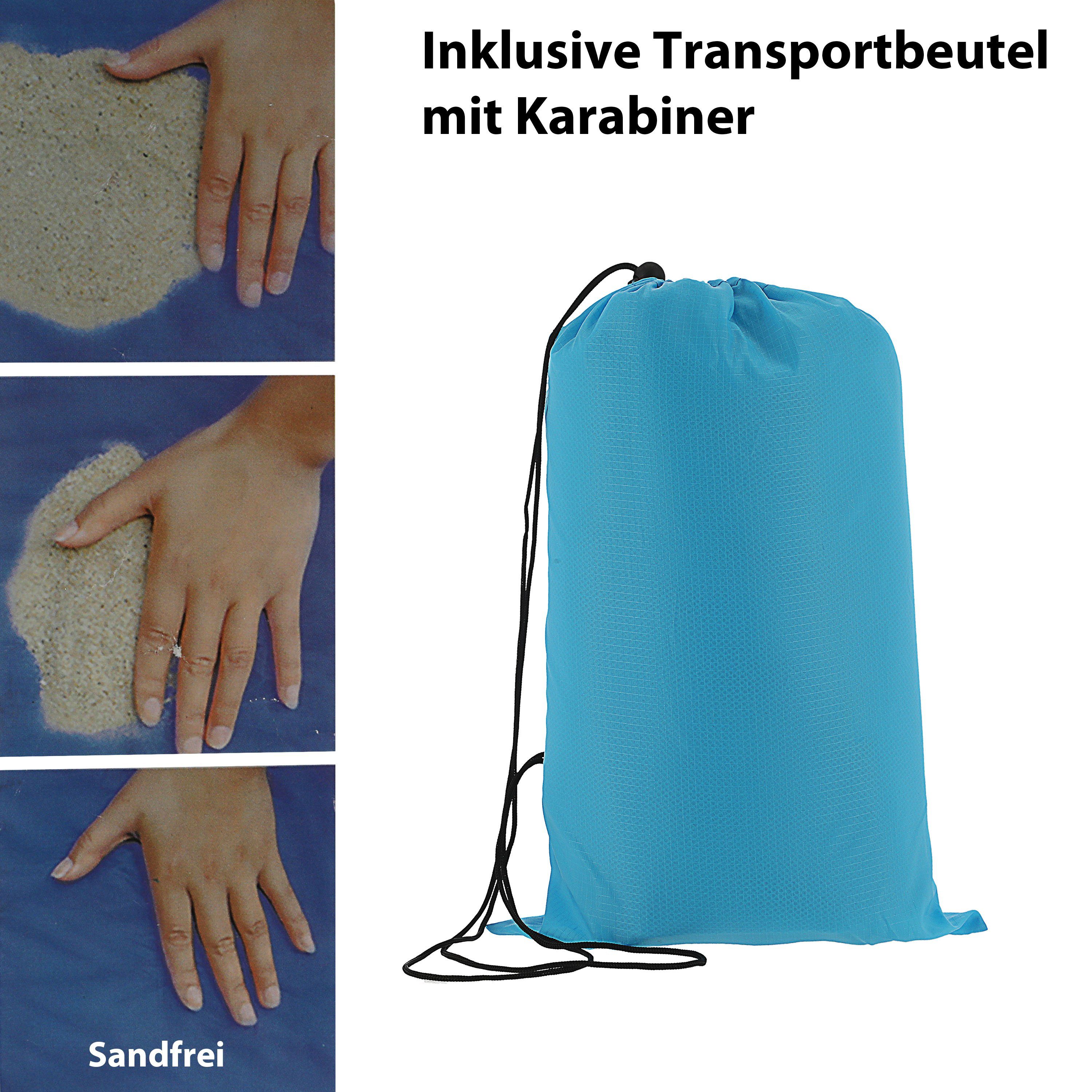 CEPEWA Strandtuch Stranddecke sandfrei blau 200x200cm Heringe Beutel