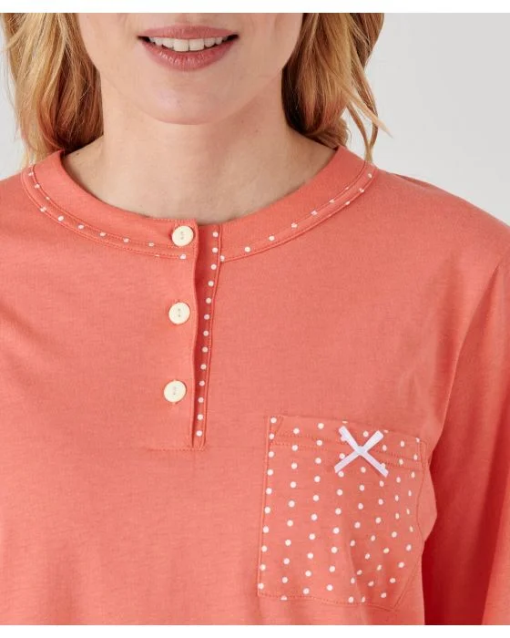 Pyjama-tunique en pur coton peigné, manches longues