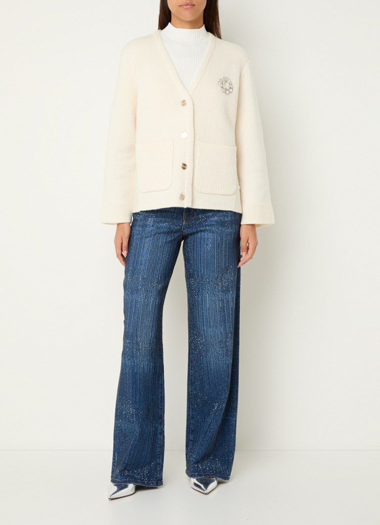 Cardigan Maje a maglia grossa, realizzato in lana e decorato con strass.