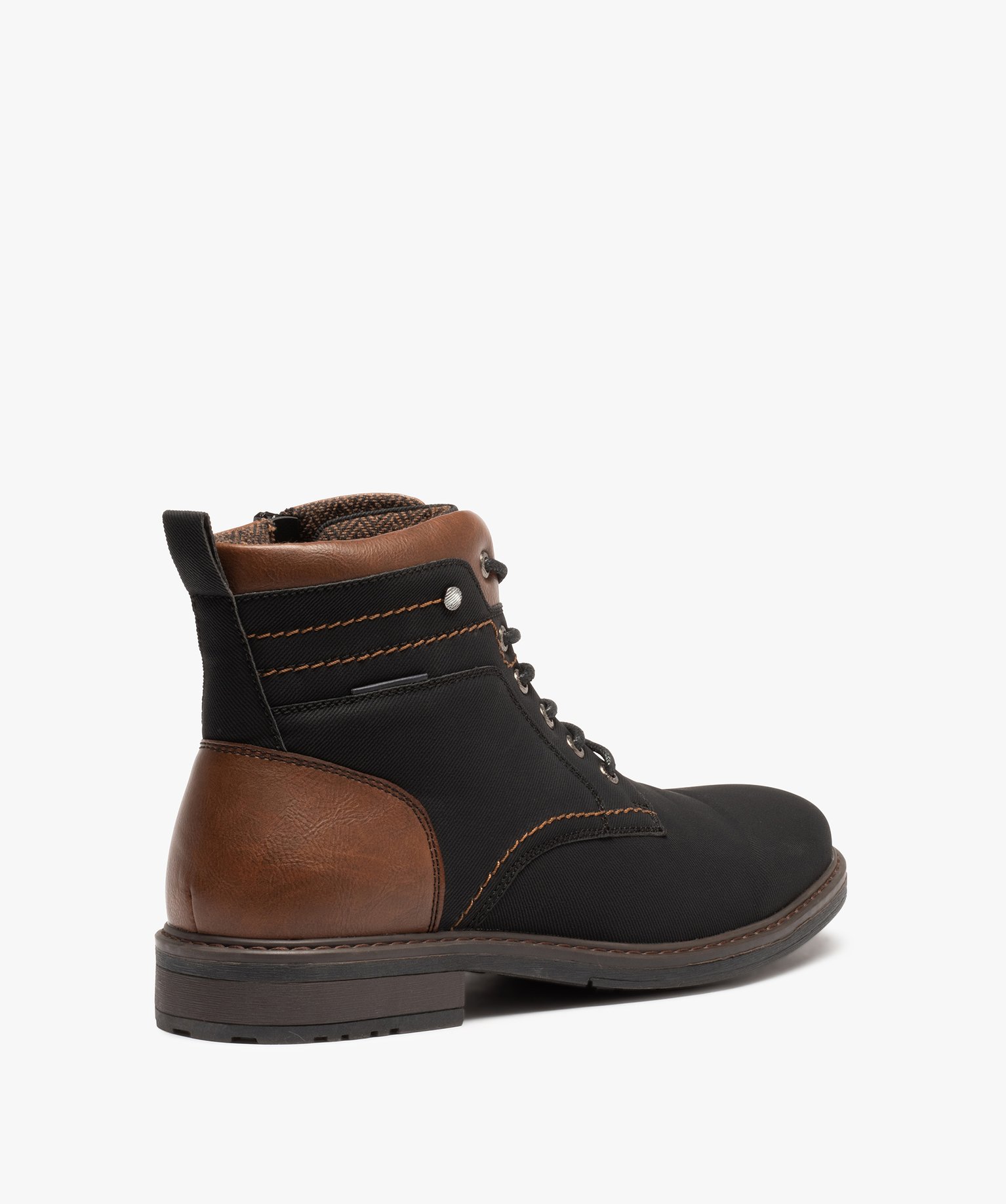 Boots homme en toile unie fermeture lacets et zip noir | GEMO