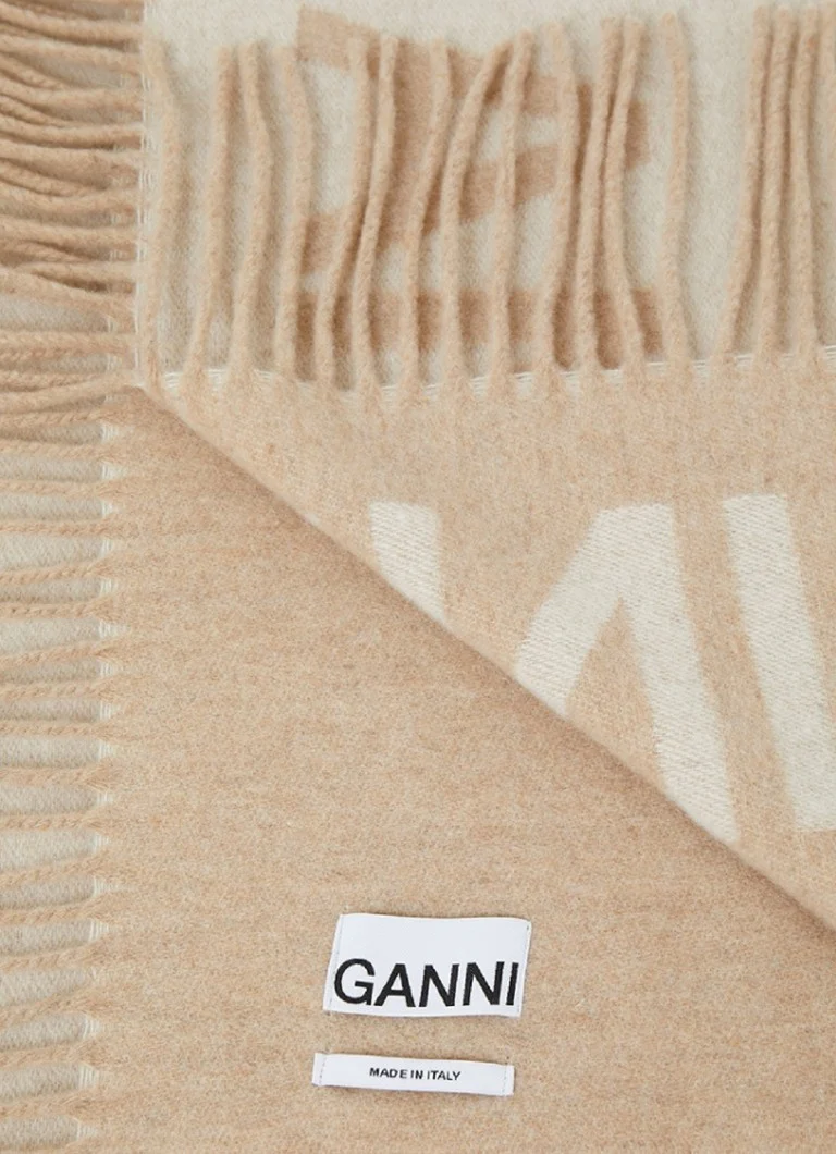 Eșarfă din lână cu logo-ul Ganni imprimat, 235 x 50 cm.