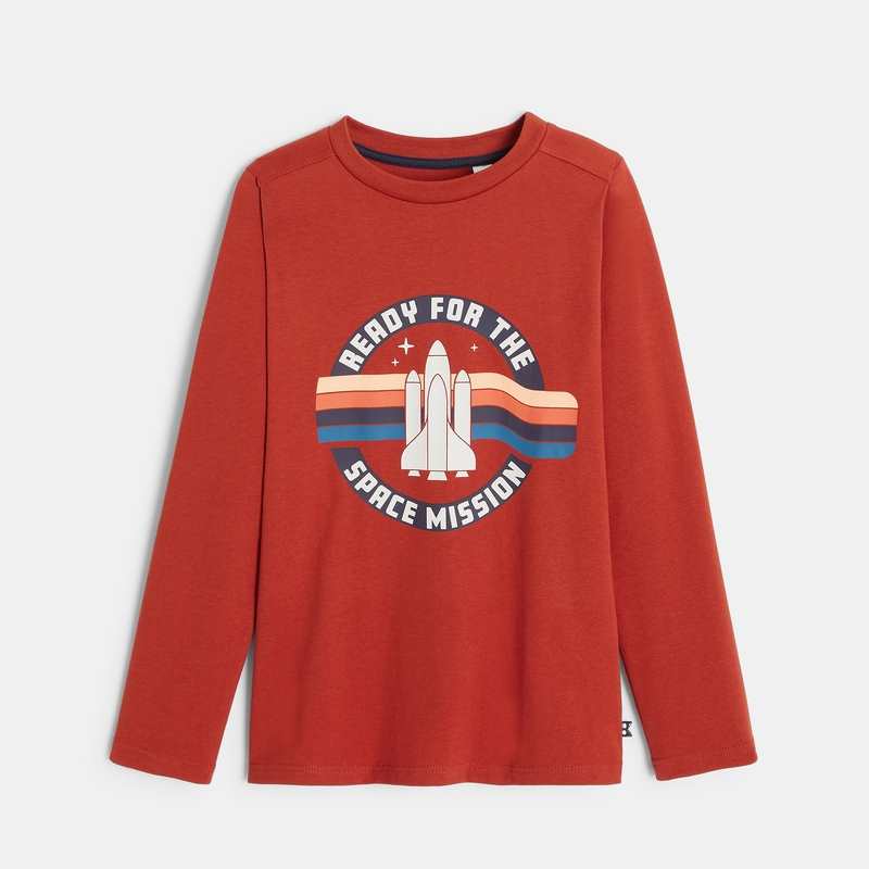 T-shirt manches longues thème espace orange garçon