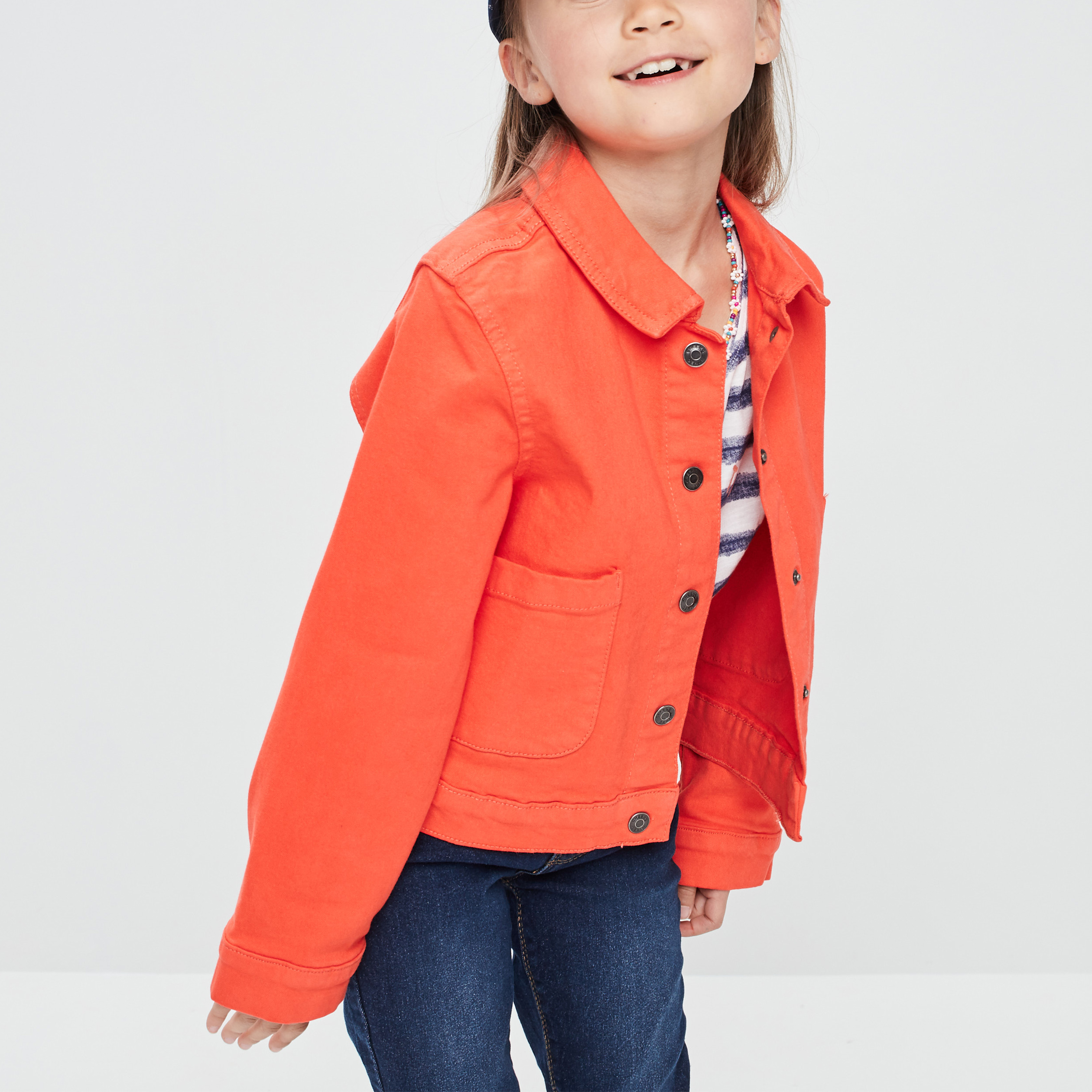 Veste droite boutonnée rouge corail fille | La Halle
