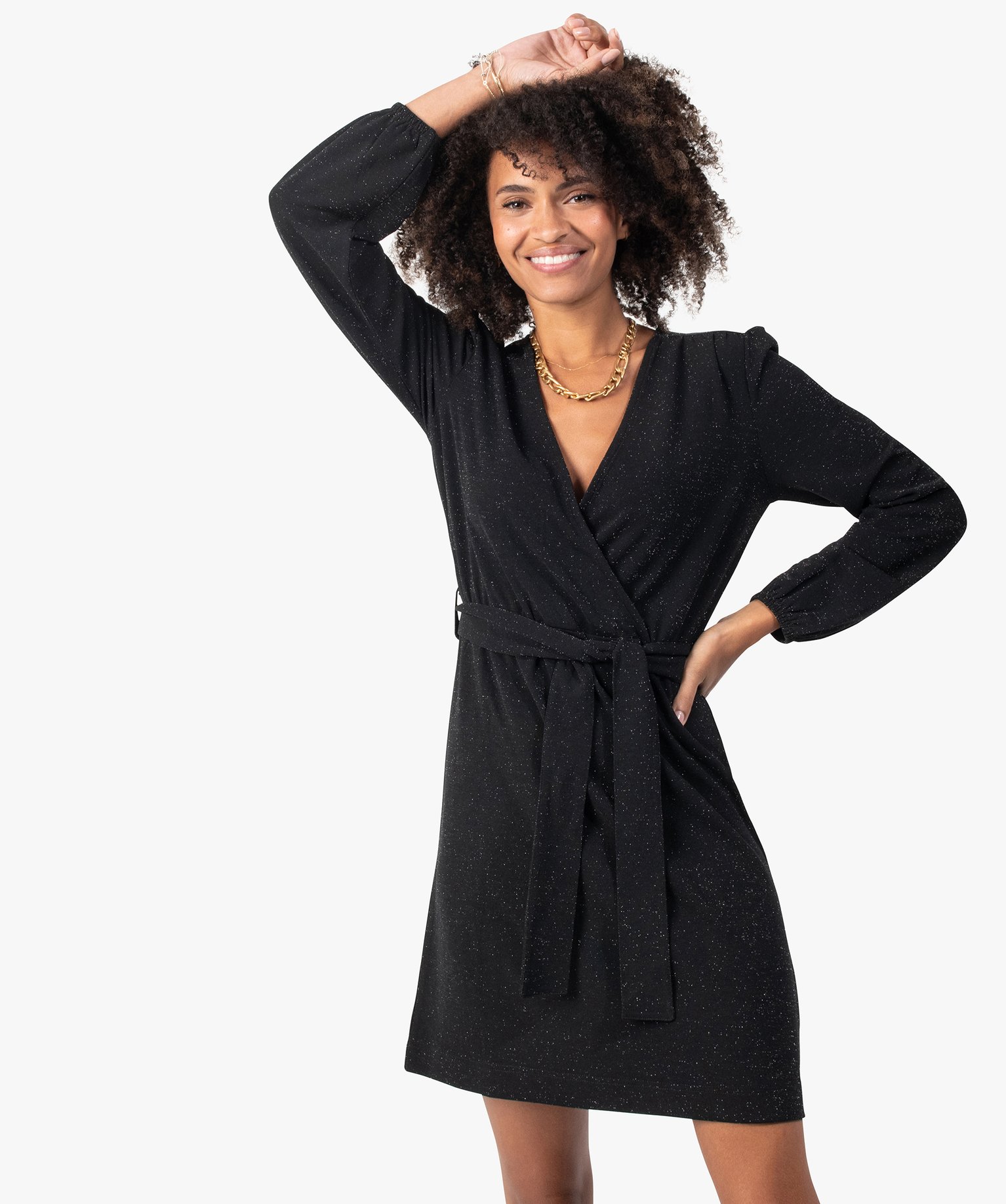 Robe femme à paillettes avec haut cache-cur noir | GEMO