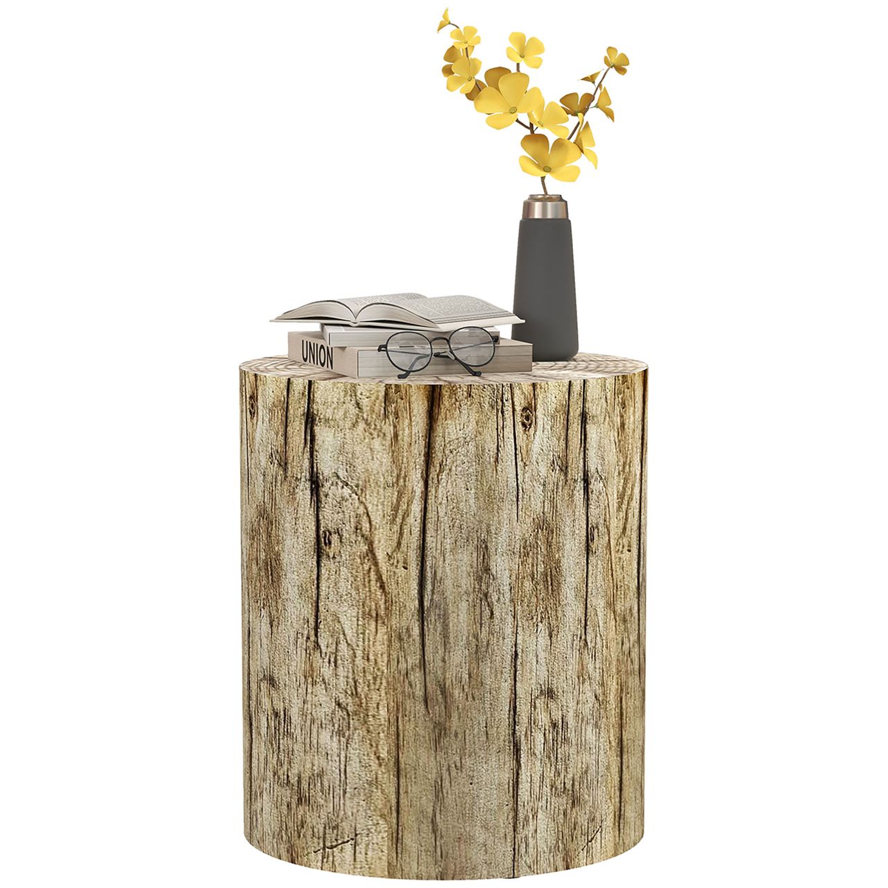 HOMCOM Beistelltisch, Couchtisch im Baumstumpf-Design, Rund Nachttisch Natur, Ø37x43 cm