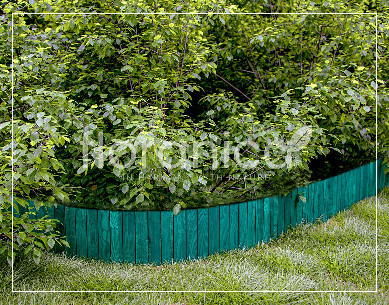 Pemicont Floranica Rollborder II Flexibler Holzzaun 203cm Höhe: 20cm Grün Imprägniert Kiefernholz Beeteinfassung Rasenkante Beetumrandungen