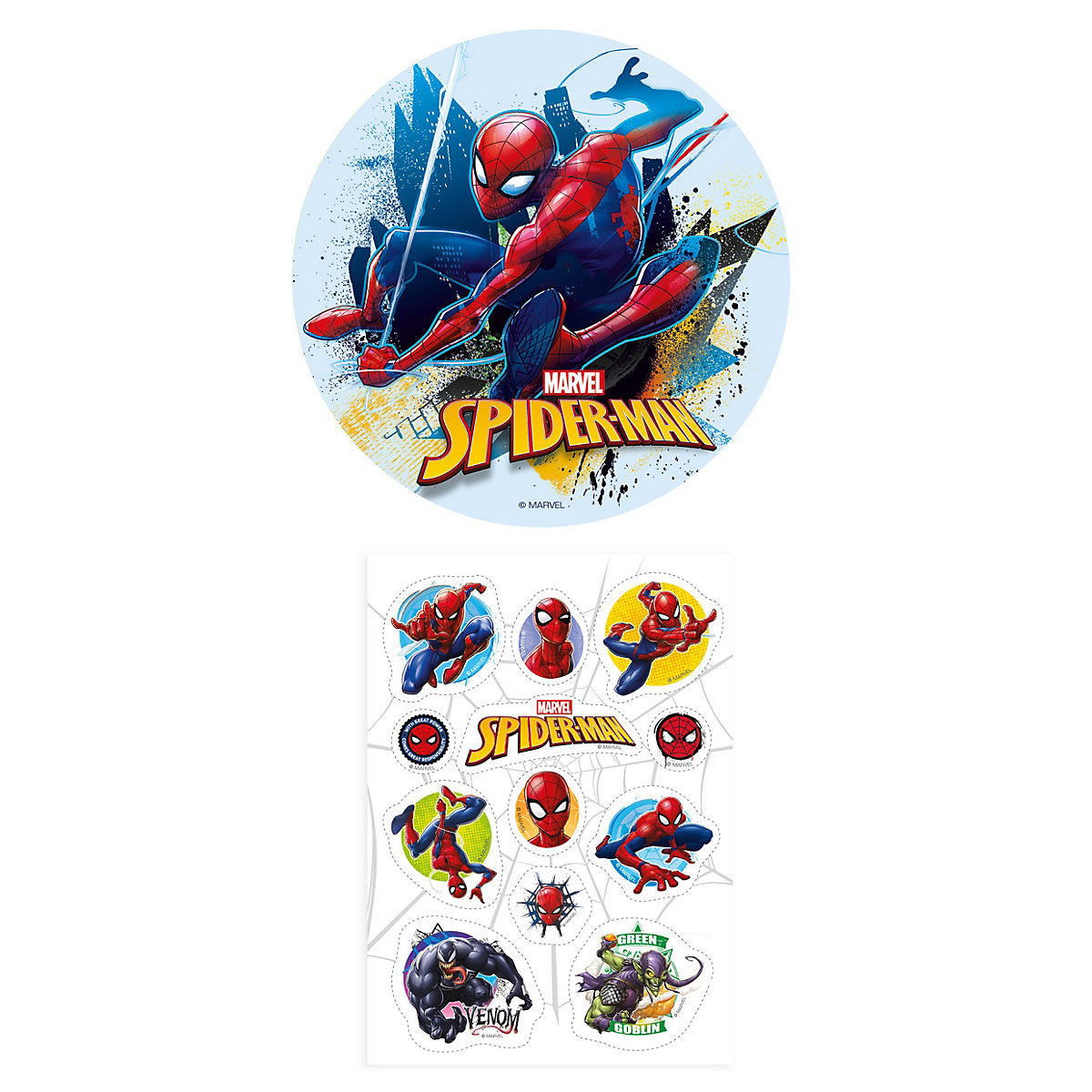 2er Set Spiderman Essbarer Tortenaufleger + Mini-Törtchenaufleger