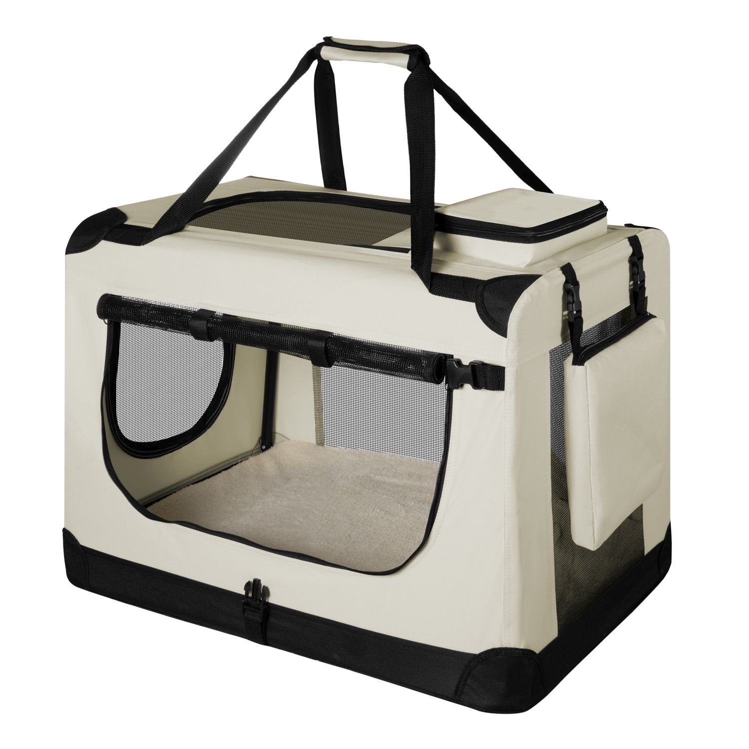 Juskys Tiertransporttasche Lassie, mit Decke, Tasche, Griffen und Fressnapf