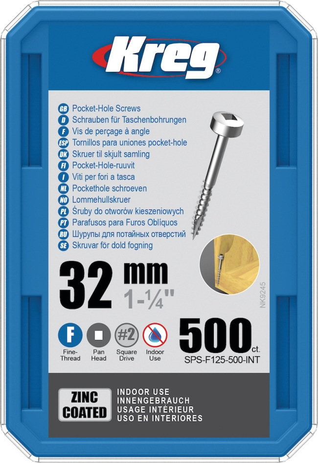 Kreg SPS-F125-500-INT Pocket-Hole schroeven 32 mm Verzinkt Pan-Head fijne draad 500 stuks