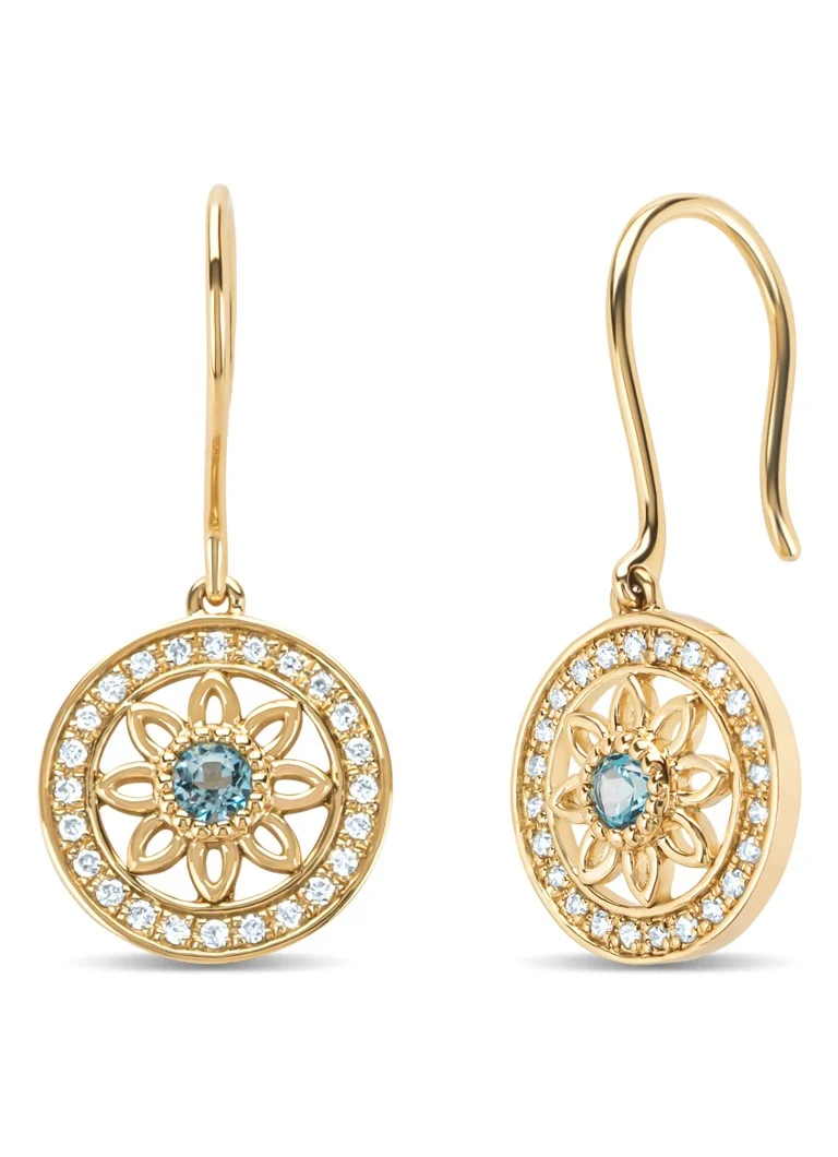 Diamond Point Yellow gold earrings, 0.16 ct topaz, Birthstones