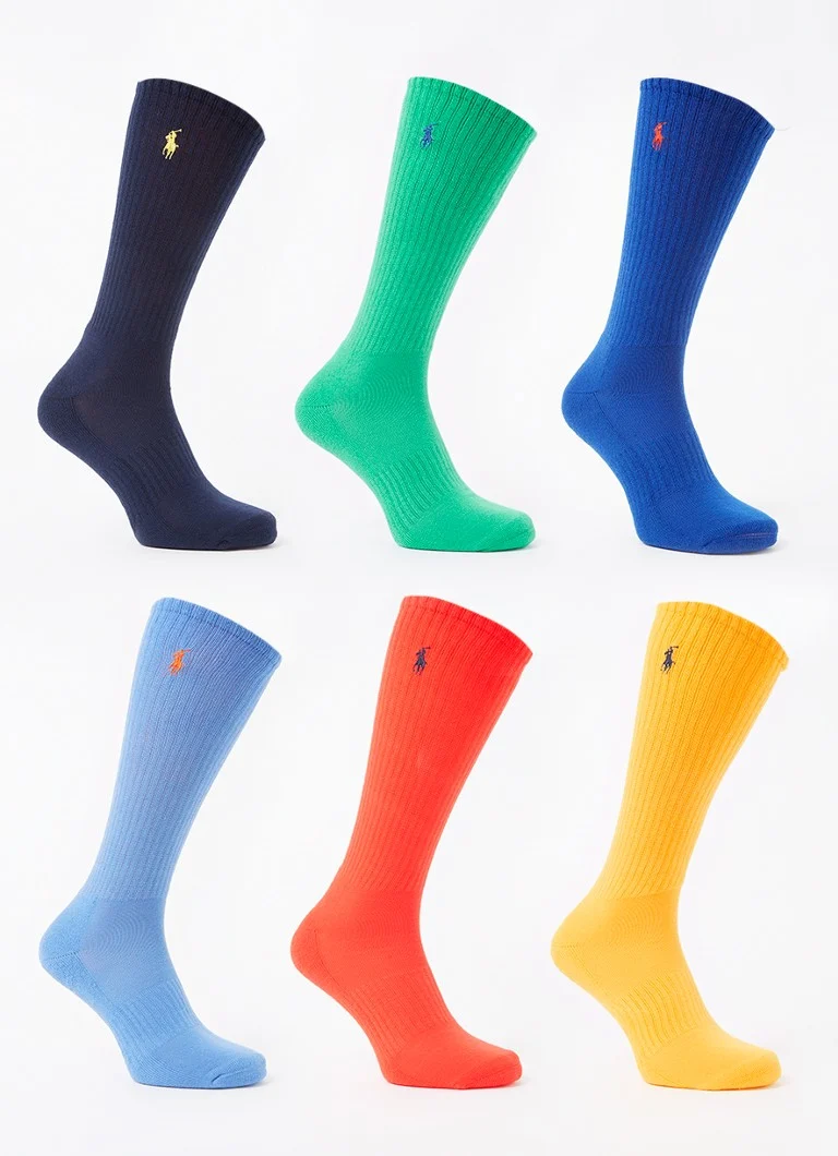 Meias Ralph Lauren caneladas com logotipo, pacote com 6 unidades