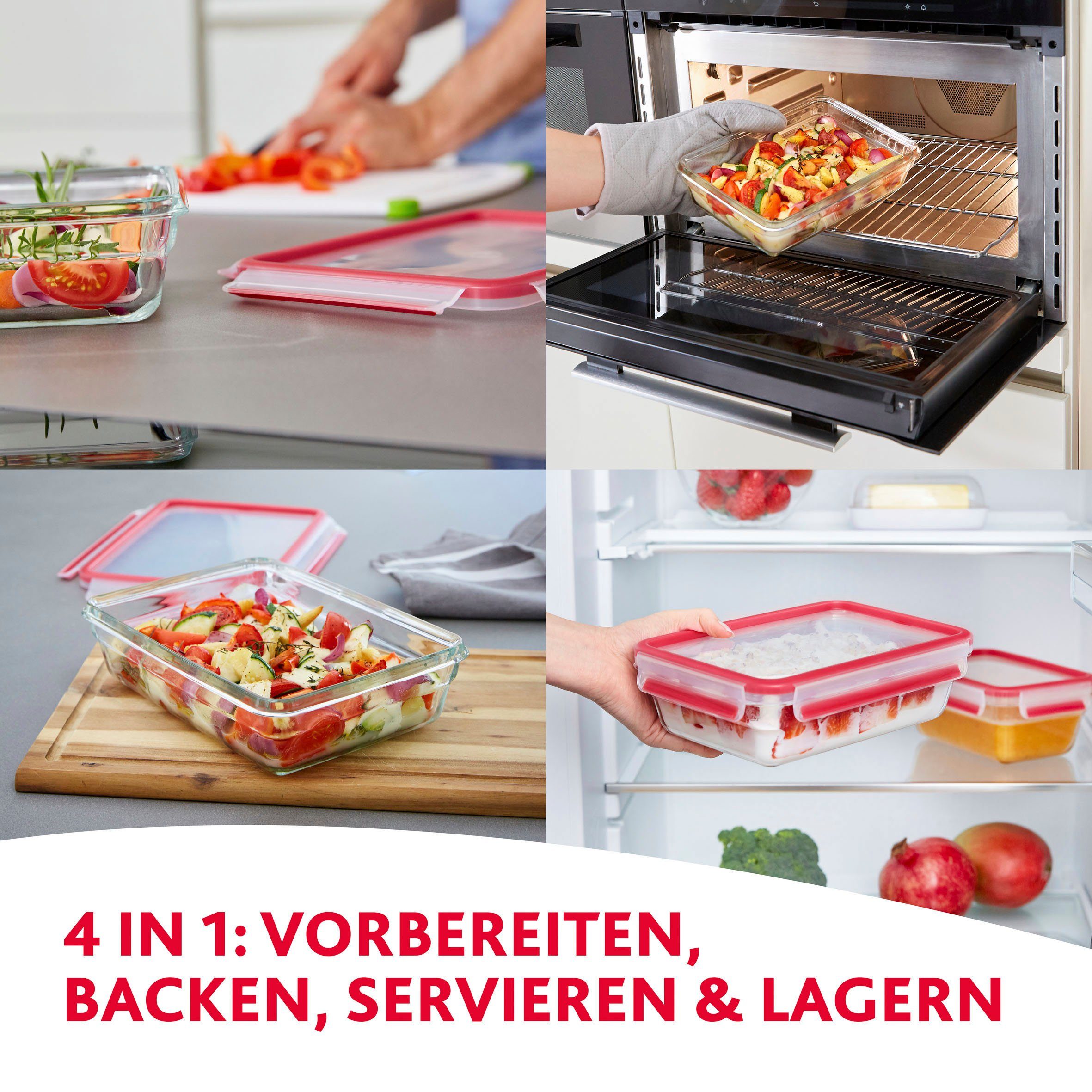 Emsa Frischhaltedose Clip & Close Glas, Glas, Kunststoff, (1-tlg), 3L, stapelbar, gefrier-, backofen-, mikrowellen- und spülmaschinenfest