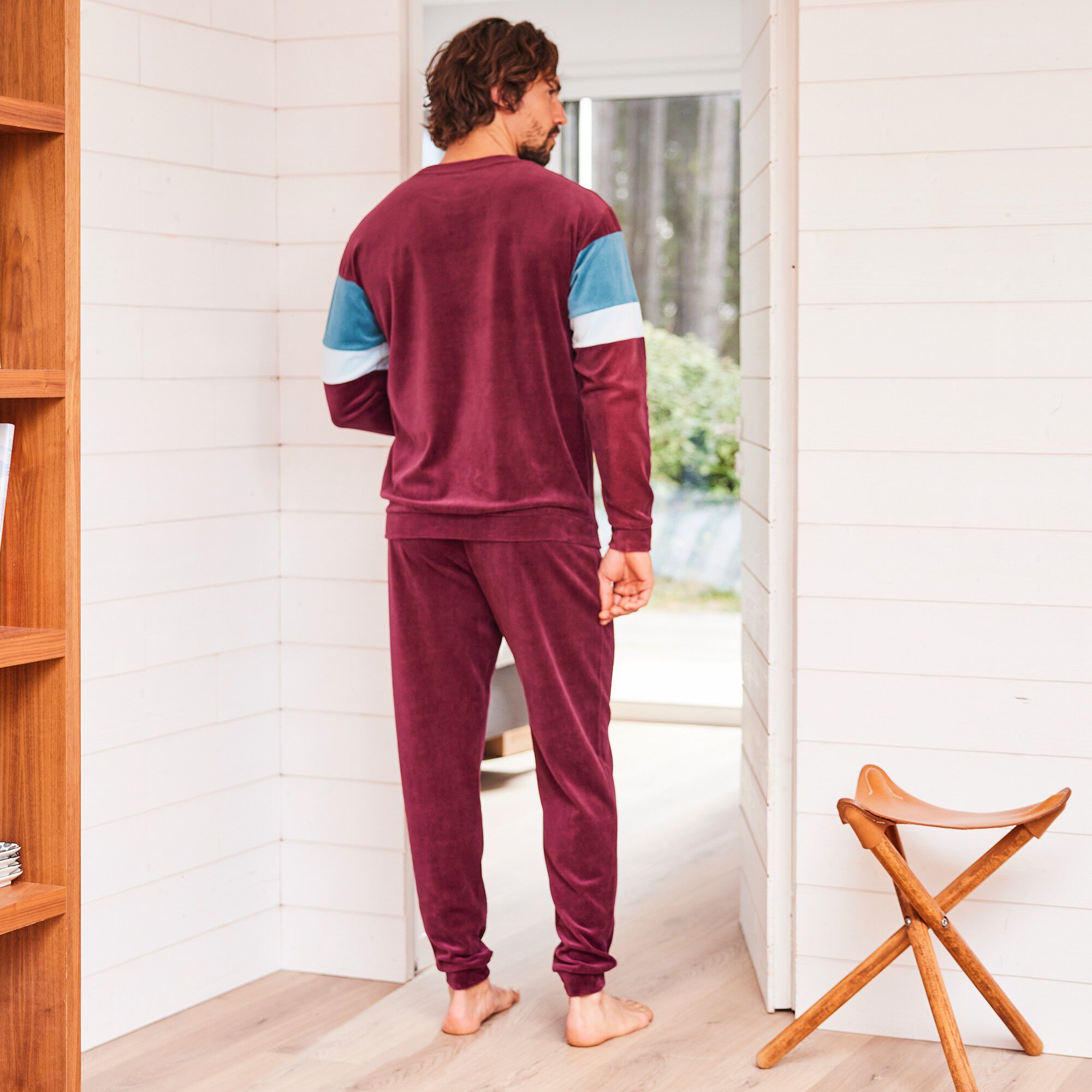 Pyjama tricolore velours manches longues