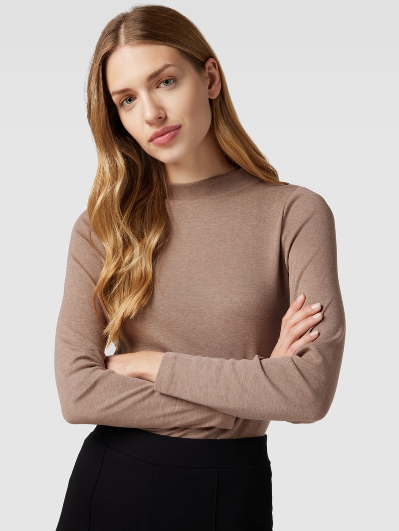 Longsleeve mit geripptem Rundhalsausschnitt in taupe meliert