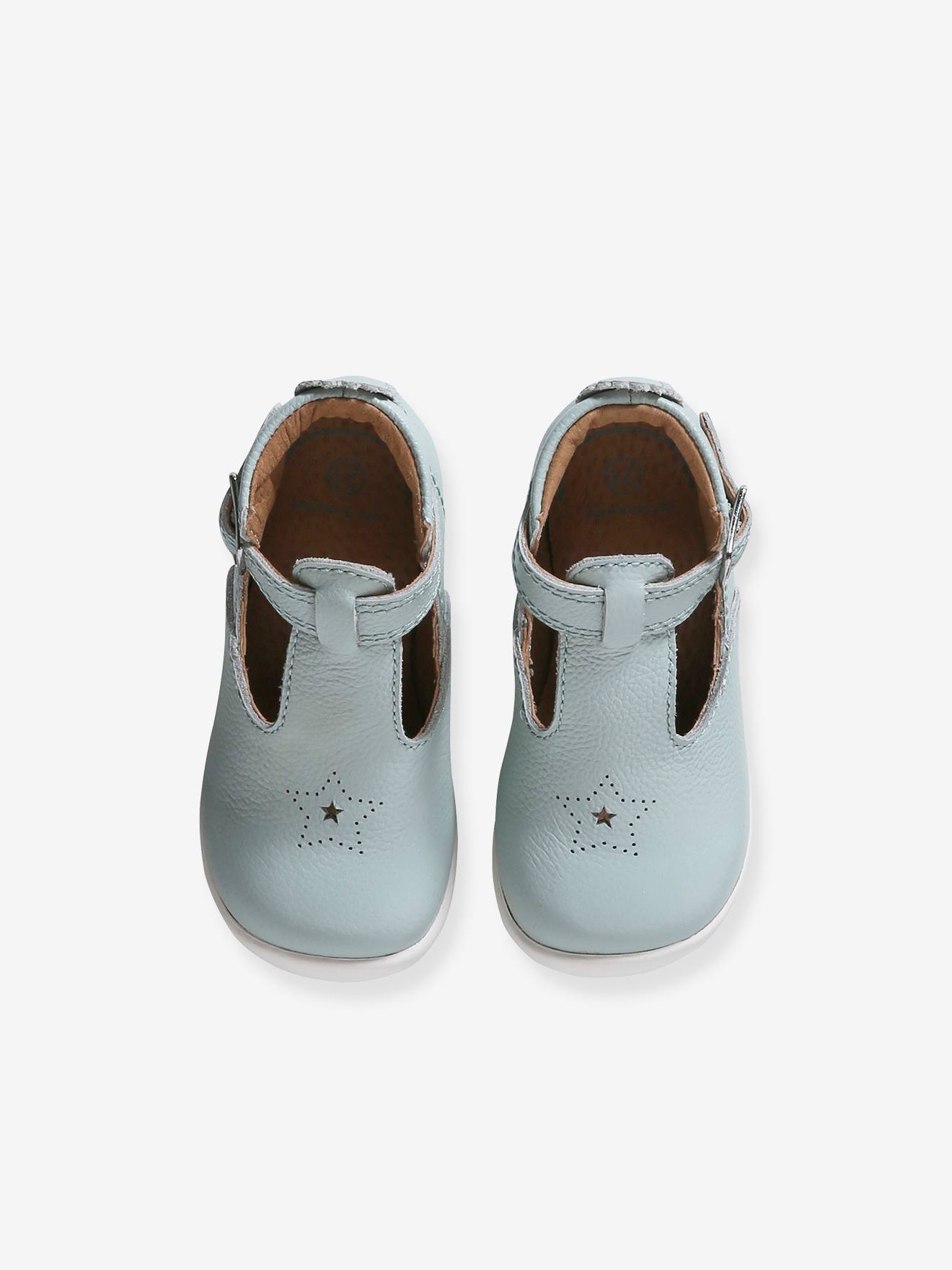 Vertbaudet Weiche Baby Lauflernschuhe mit Riemchen - himmelblau