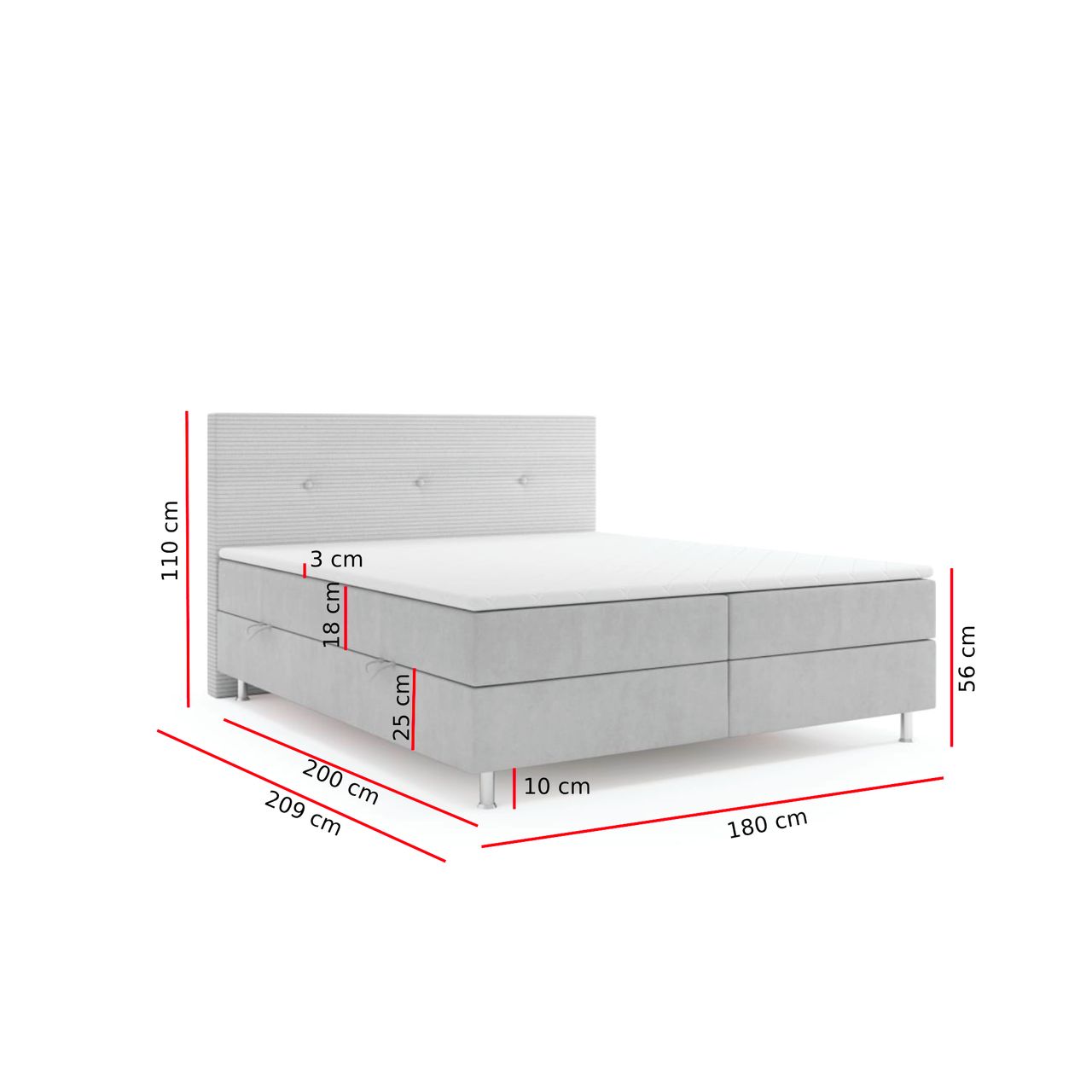 Möbel Punkt Boxspringbett RIO mit Bettkasten 180 x 200 cm Webstoff Grau Bett Bettkasten Topper