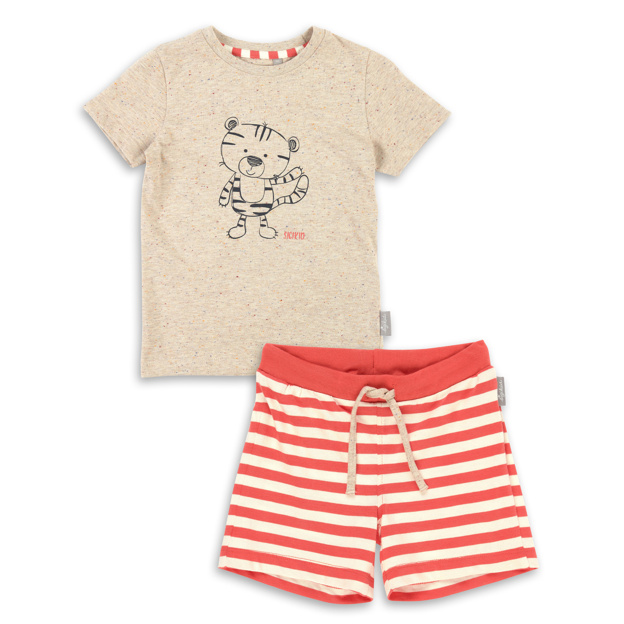 Kurzer Kinder Sommer Schlafanzug Tiger, hell meliert-pin
