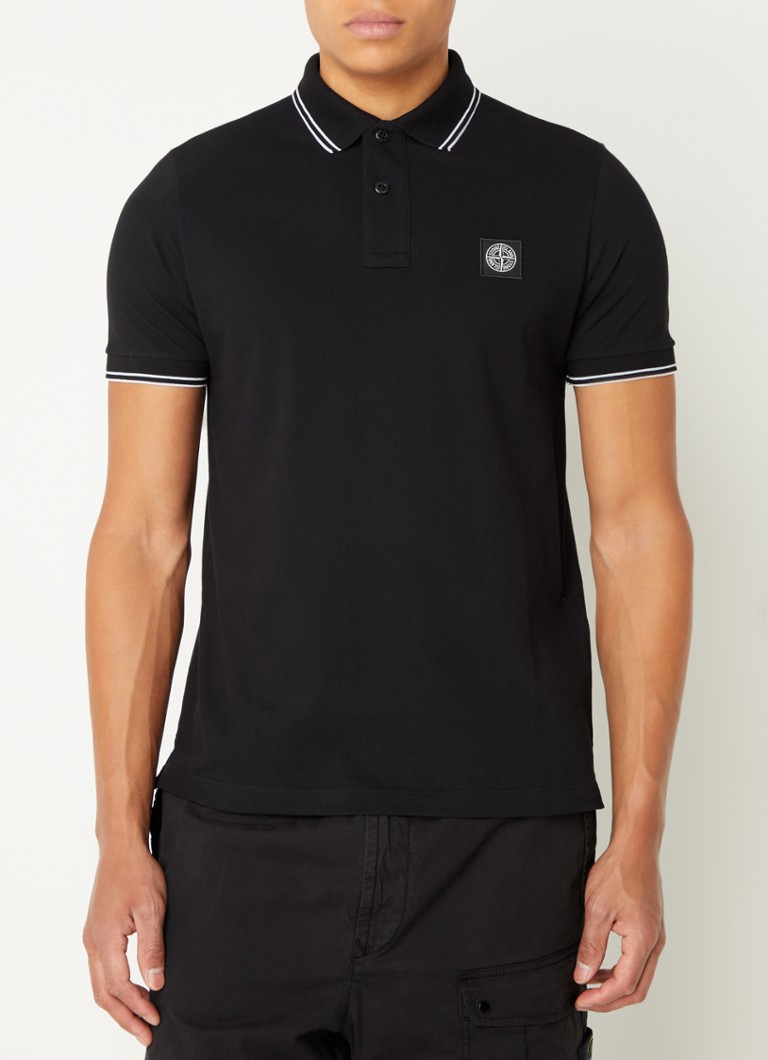 Πόλο Stone Island 2SC18 Στενή Γραμμή από Βαμβακερό Πικέ με Λογότυπο και Κωνικές Μανσέτες