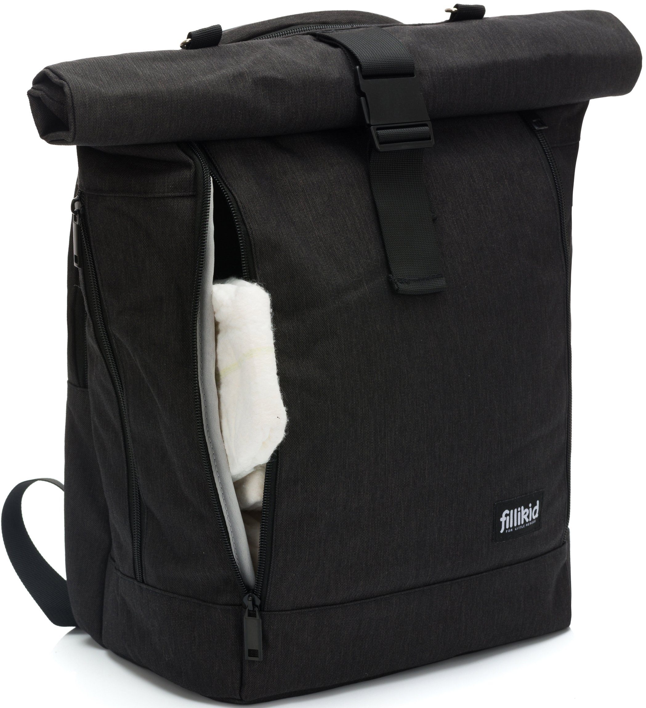 Fillikid Wickelrucksack Dublin, schwarz, mit Wickelauflage