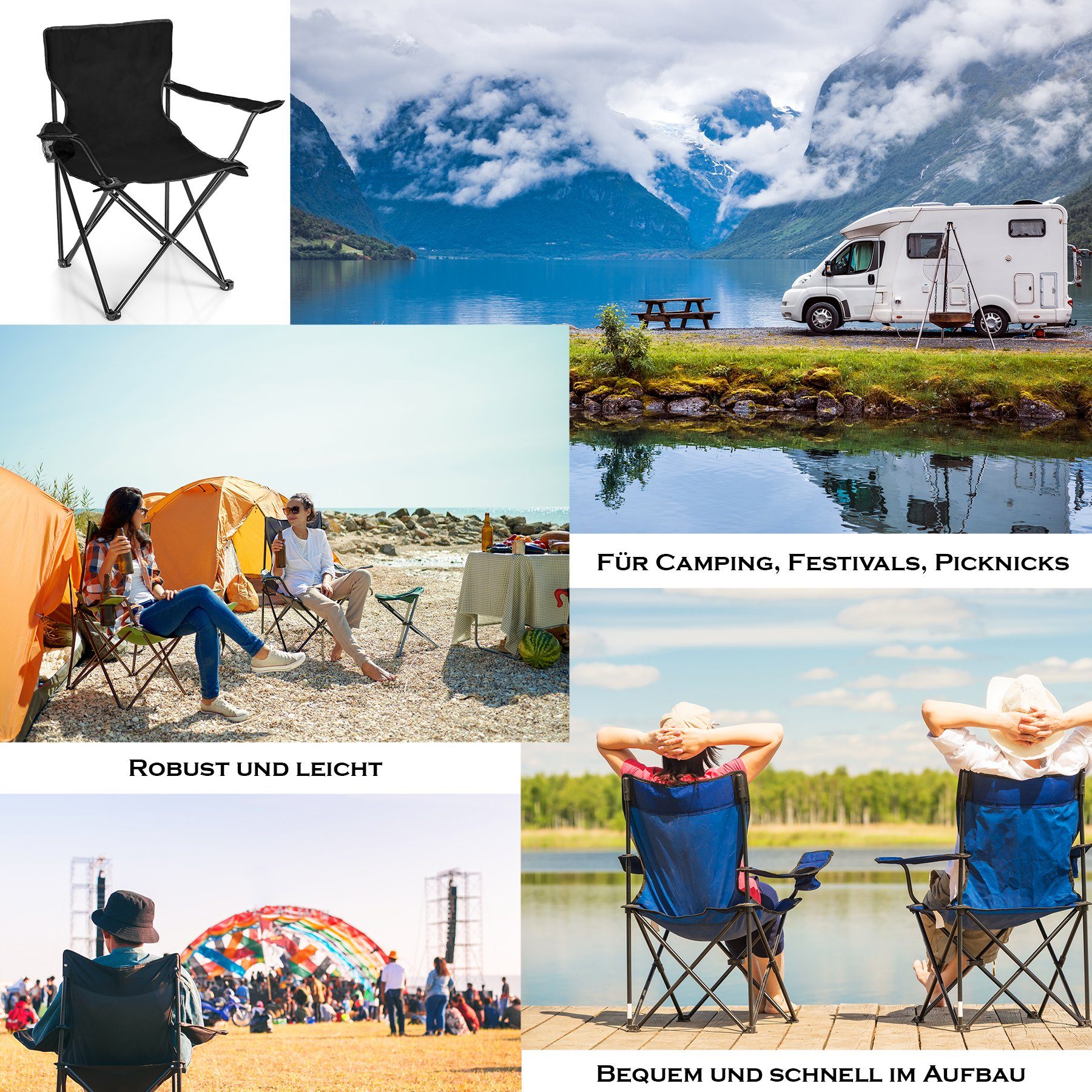 BigDean Campingstuhl 2x Faltstuhl Campingstuhl Anglerstuhl Getränkehalter Klappstuhl
