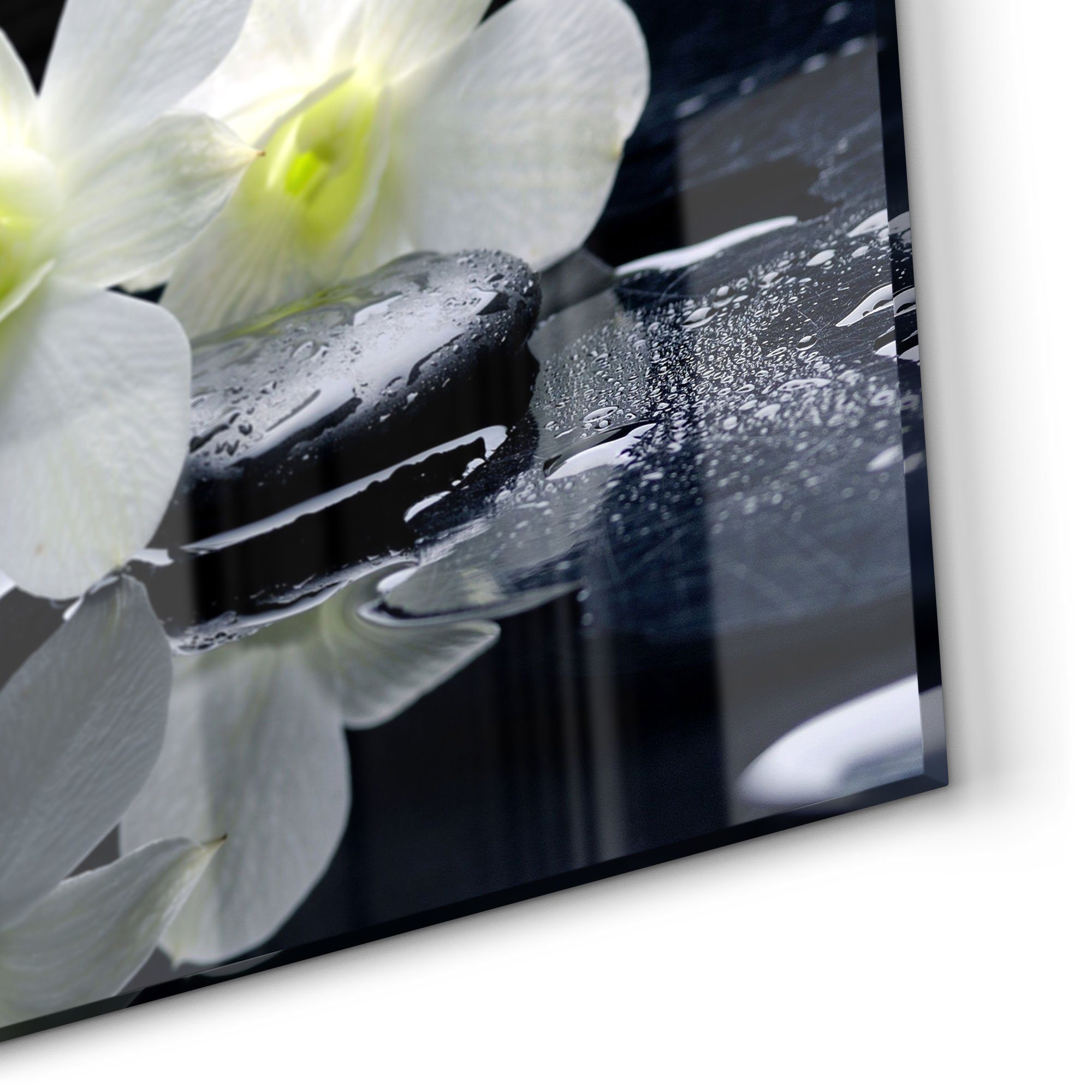 DEQORI Küchenrückwand 'Orchidee mit Zen-Steinen', Glas Spritzschutz Badrückwand Herdblende