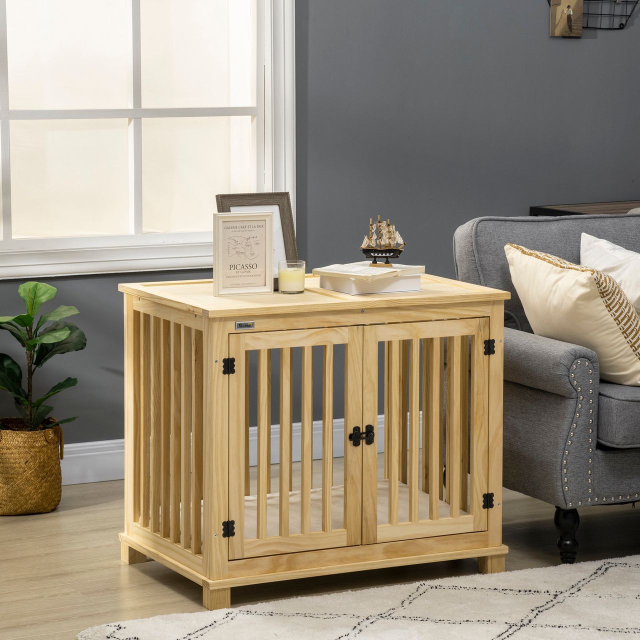 PawHut Hundekäfig, Tierkäfig aus Holz, Haustierkäfig für mittelgroße Hunde