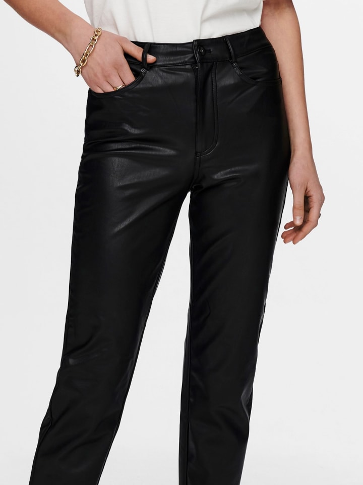 ONLY High WaistPU Kunstleder Hose Stretch Pants Beschichtet ONLEMILY in Schwarz günstig kaufen XL