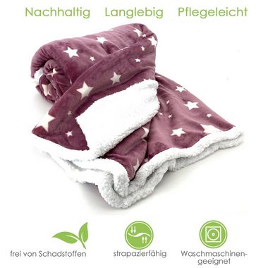 Wohndecke Soft Flanell Sterne Kuscheldecke mit Sherpa Fell, heimtexland, Sofadecke 150x200 I extra dick I warm I kuschelig weich