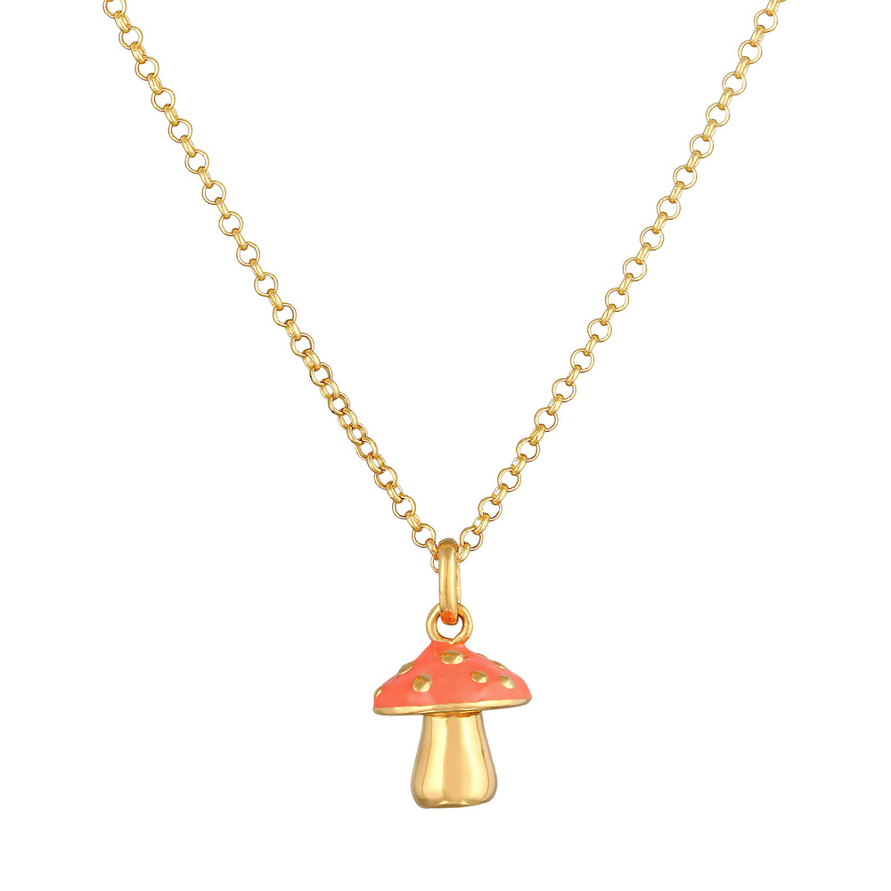 Elli Elli Collier Femmes Pendentif Champignon avec Émail Orange en Argent Sterling 925 Bijoux