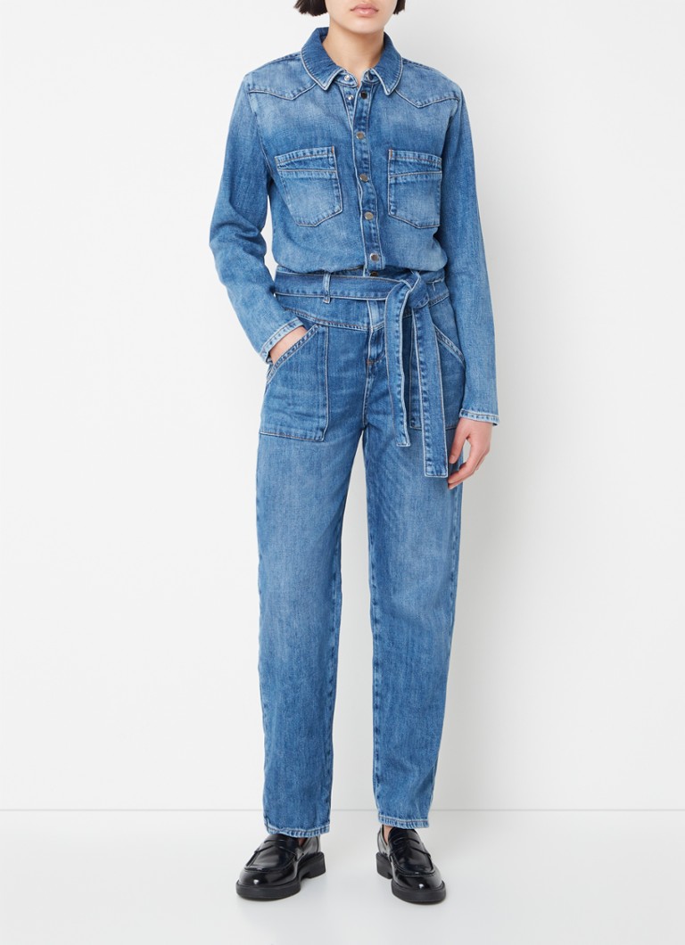 ba&sh  Jerry tapered fit jumpsuit van denim met strikceintuur